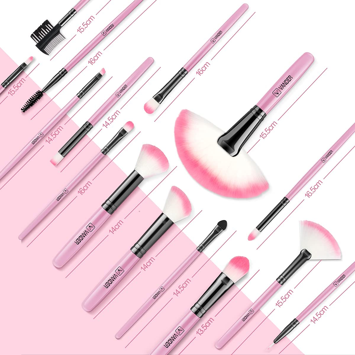 Makeup Brushes, VANDER 32pcs Professional Soft Synthetic Kabuki Cosmetic Eyebrow Shadow Makeup Brush Set Kit - Image 6