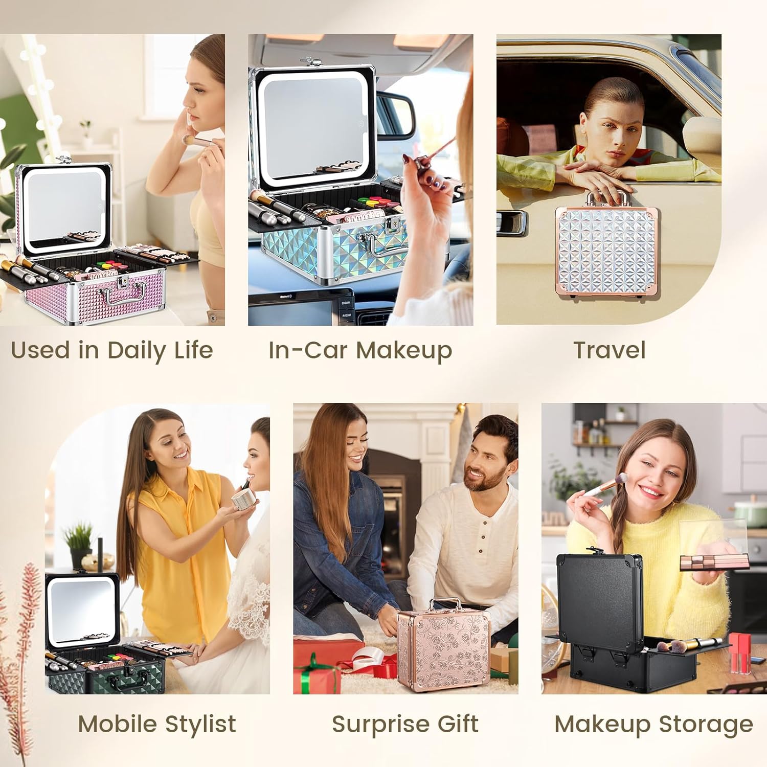 Makeup Case with Magnetic LED Mirror Travel Cosmetic Organizer Portable Makeup Box with Lighted Up Mirror Make Up Vanity Nail Box Lipstick Artist Storage with Lockable Dividers Brush Holder Shiny Blue - Image 8