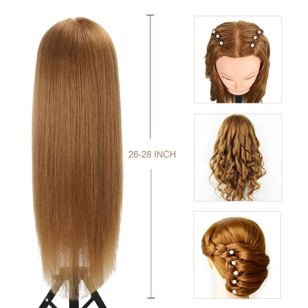 Mannequin Head with 80% Human Hair - Straight, 26"-28" Doll Head for Cosmetology & Hairdresser (#27 Light Brown) - Image 4