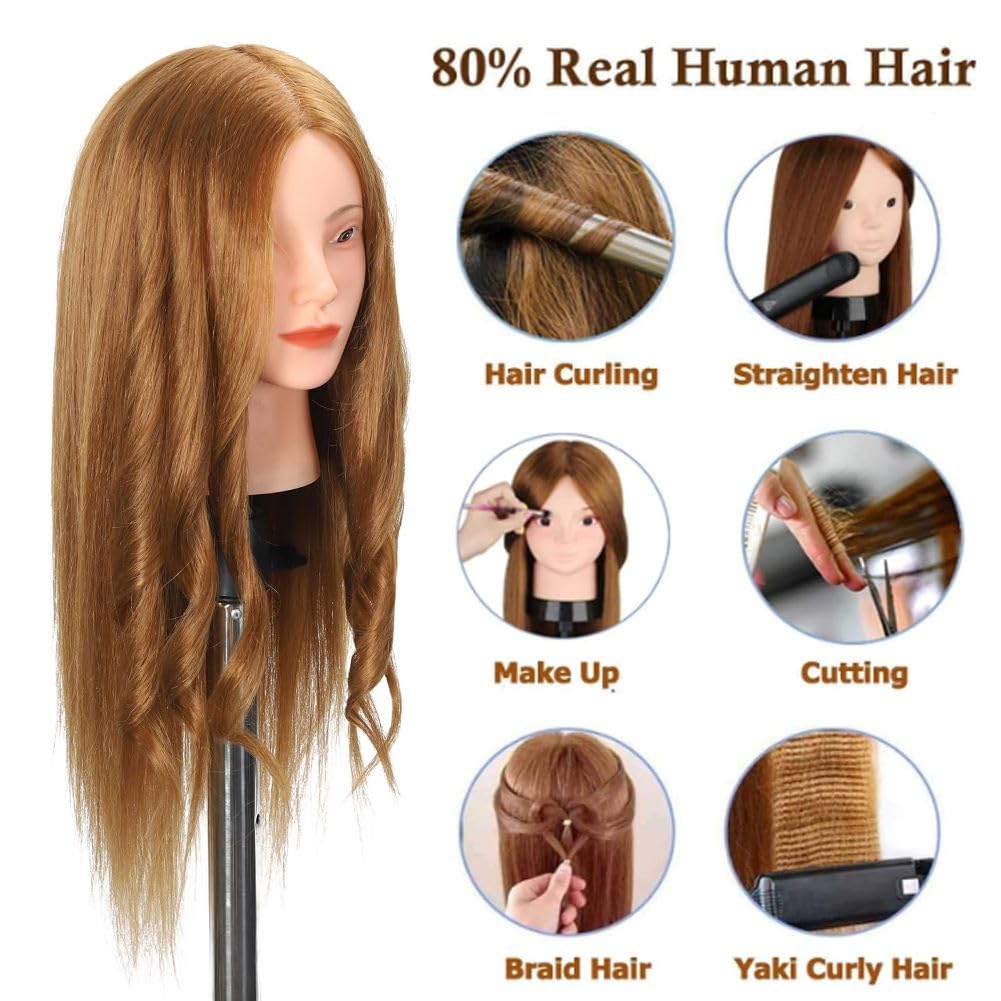 Mannequin Head with 80% Human Hair - Straight, 26"-28" Doll Head for Cosmetology & Hairdresser (#27 Light Brown) - Image 3