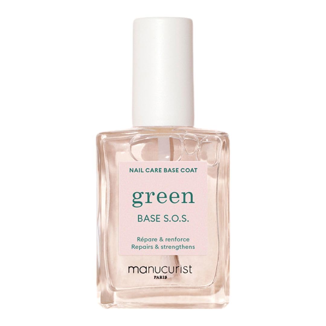 MANUCURIST - S.O.S. Base Coat - Enriched with Vitamins C and B5 - Nail Fortifier - Repairs and Strengthens - Care for Very Damaged Nails - Vegan, Up to 78% Plant-Based - 0.5 fl oz