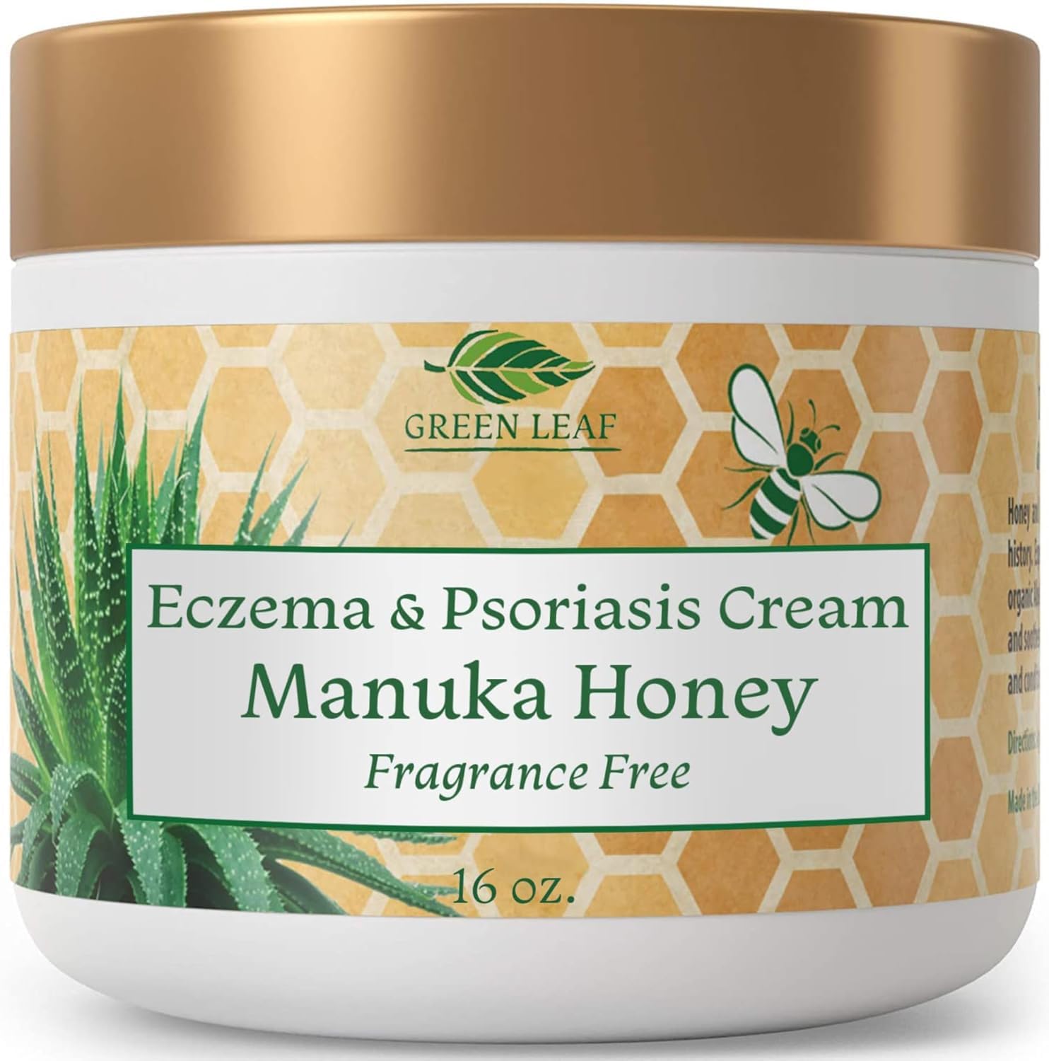 Manuka Honey Eczema Cream Moisturizing Lotion Fragrance Free Treatment For Psoriasis Relief - Itchy, Dry Skin Healing Ointment -Skin Soothing Moisturizer - Body & Face Cream - Kids & Adults 16oz
