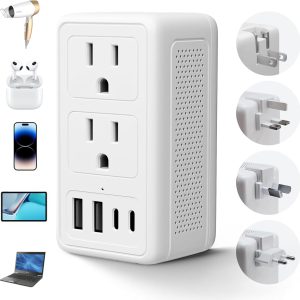 Mapambo 220V to 110V Voltage Converter US to Europe, Power Converter European Travel Converter for Hair Dryer, Power Converter Adapter Combo with Type C USB A for 150+ Countries (White)