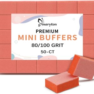 Maryton Mini Nail Buffer Blocks - 80/100 Grit Professional Salon Orange Buffers - Buff Nails Prior to Application of Gel Polish, Acrylic, 50 Count