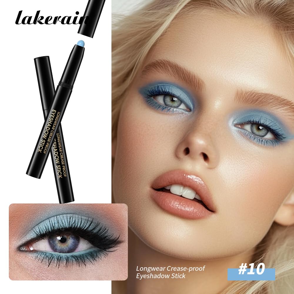 Matte Cream Eyeshadow Stick, Light Blue Eye Shadow Stick for Women【Waterproof】【Long-Lasting】【Ultra-Blendable Formula】 Rotatable Cream Eye Shadow Pencil Crayon (#10) - Image 2