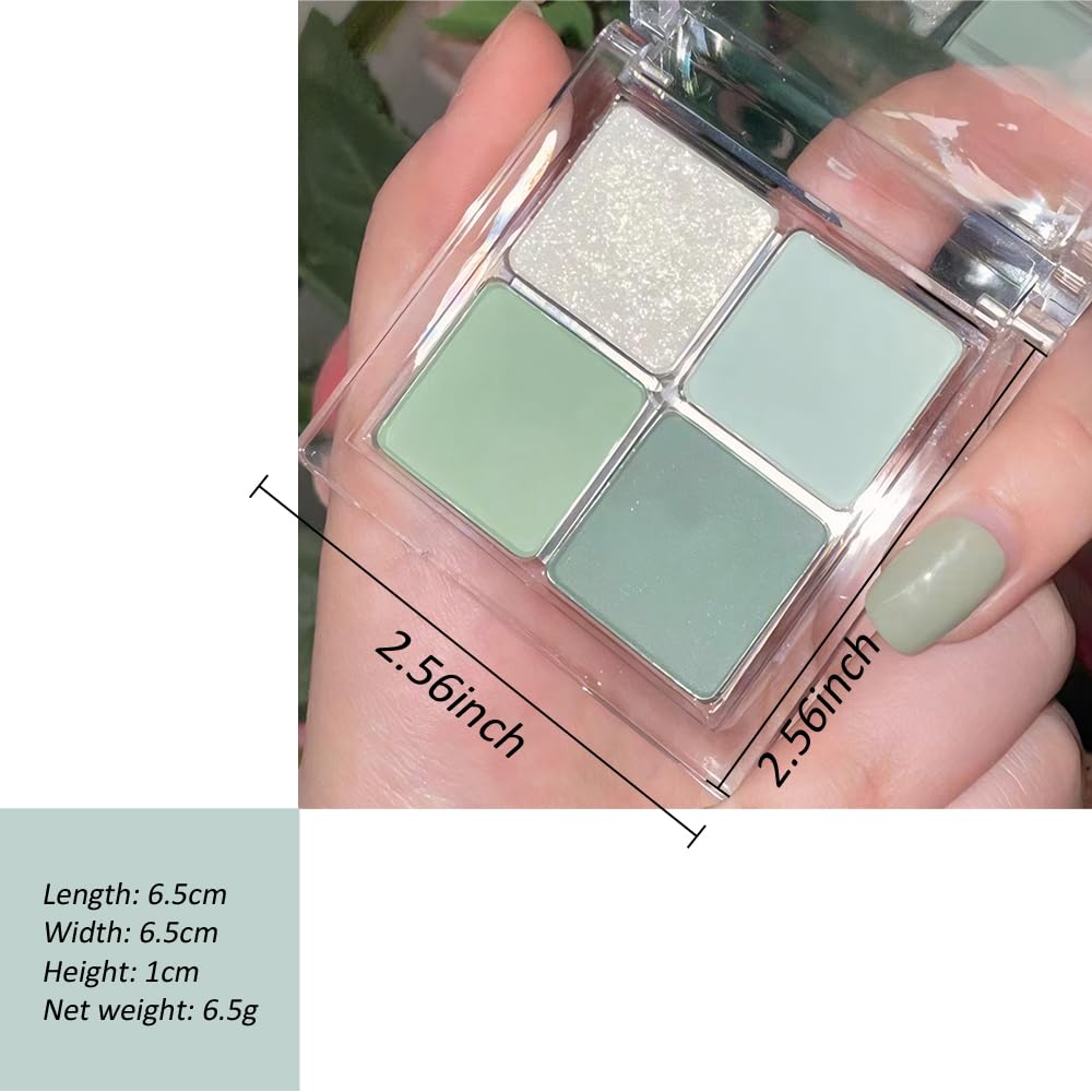 Matte Light Green Glitter Eye Shadow Makeup Palette 4 Colors, Highly Pigmented Mint And Seafoam Green Waterproof Eyeshadow Palette For Woman - Image 5