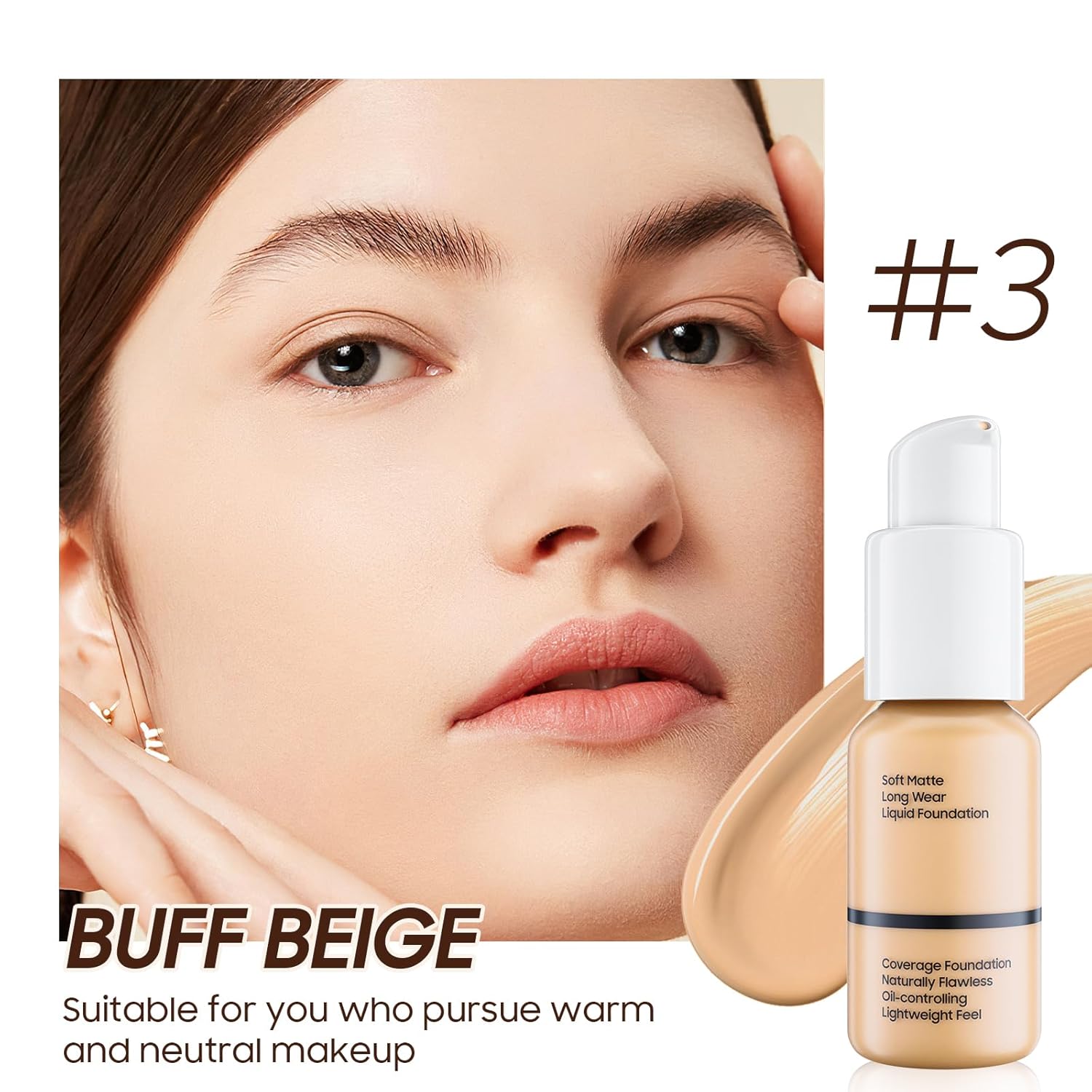 Matte Liquid Foundation Full Coverage - Flawless & Lightweight Oil Control Foundation Makeup, Long-Lasting Waterproof Concealer Cream for All Skin Types, 1 Fl Oz (#104 Buff Beige) - Image 5
