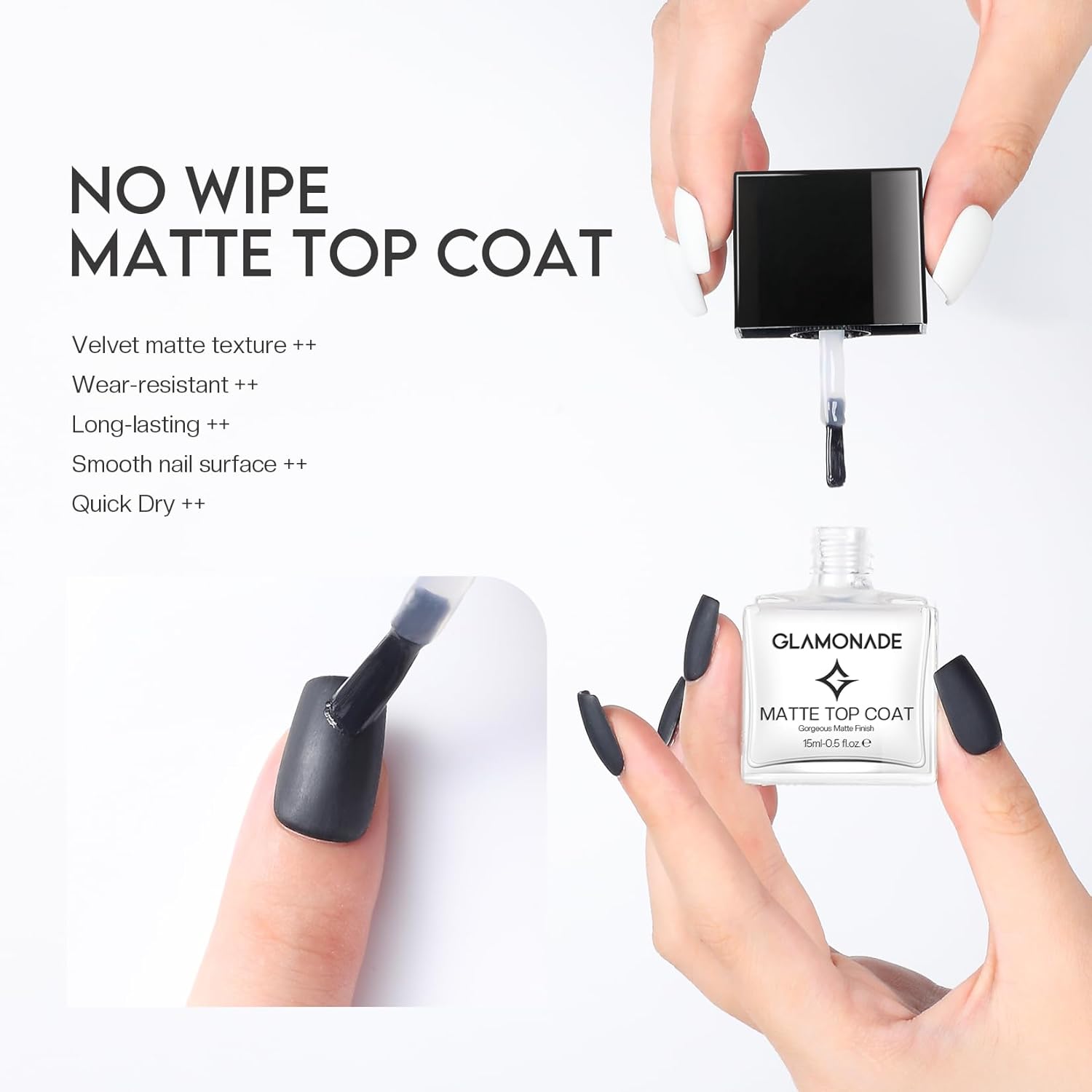 Matte Top Coat Nail Polish: Clear Quick Dry Nail Polish Fast Air Drying Long Lasting Clear Coat Matt Effect for Manicure Salon Quality 0.34 FL Oz - Image 2