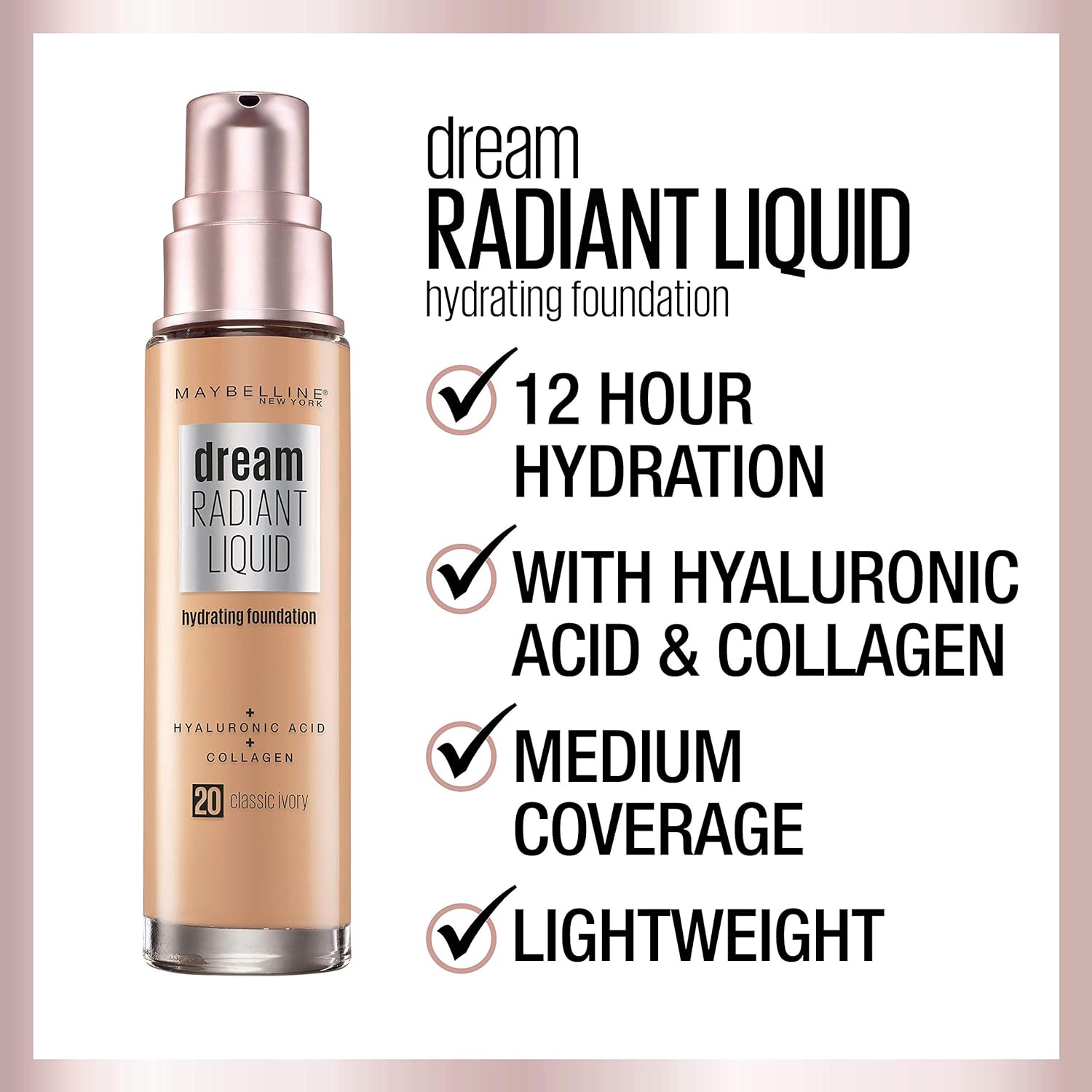 Maybelline Dream Radiant Liquid Medium Coverage Hydrating Makeup, Lightweight Liquid Foundation, Fair Ivory, 1 Count - Image 5