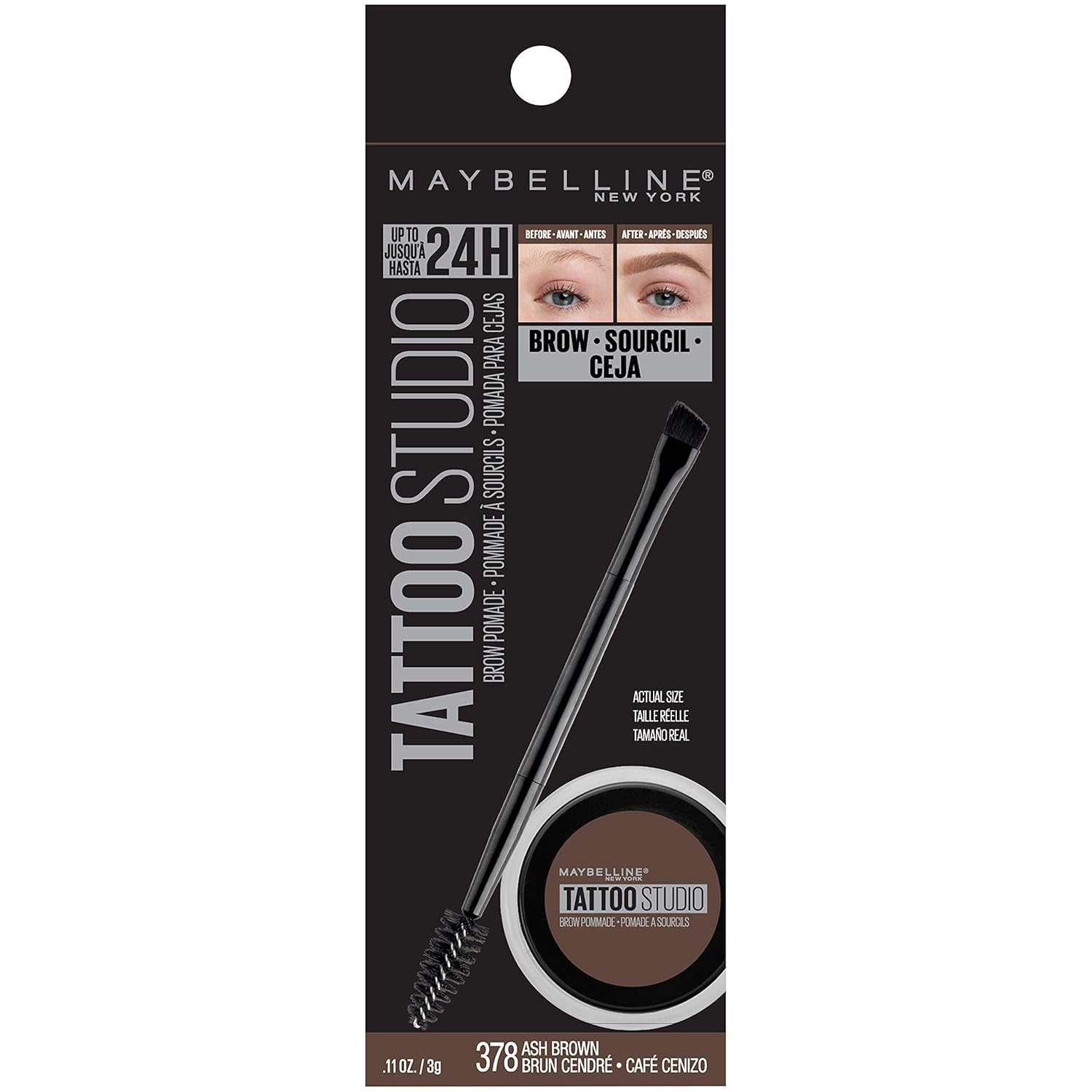 Maybelline TattooStudio Brow Pomade Long Lasting, Buildable, Eyebrow Makeup, Ash Brown, 1 Count - Image 2