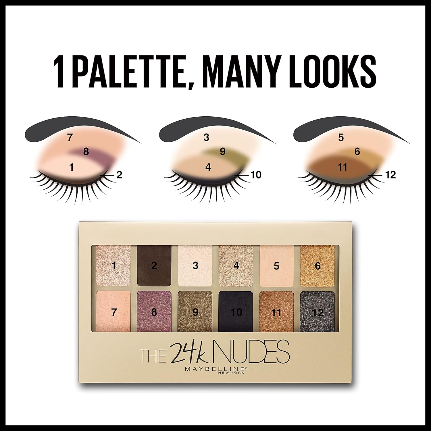 Maybelline The 24K Nudes Gold Eyeshadow Palette Makeup, 12 Pigmented Matte & Shimmer Shades, Blendable Powder, 1 Count - Image 6