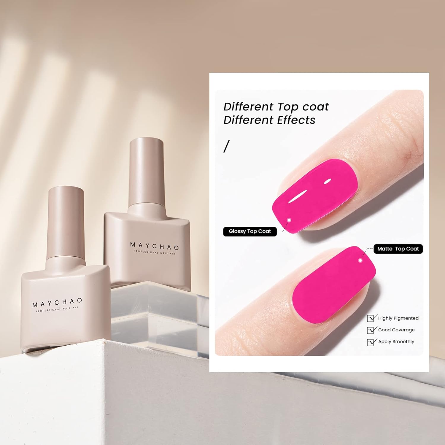 MAYCHAO 15ML Hot Pink Gel Nail Polish 1Pc Bright Pink Gel Polish Soak Off UV LED Nail Gel Polish Nail Art Starter Manicure Salon DIY at Home, 0.5 OZ - Image 5