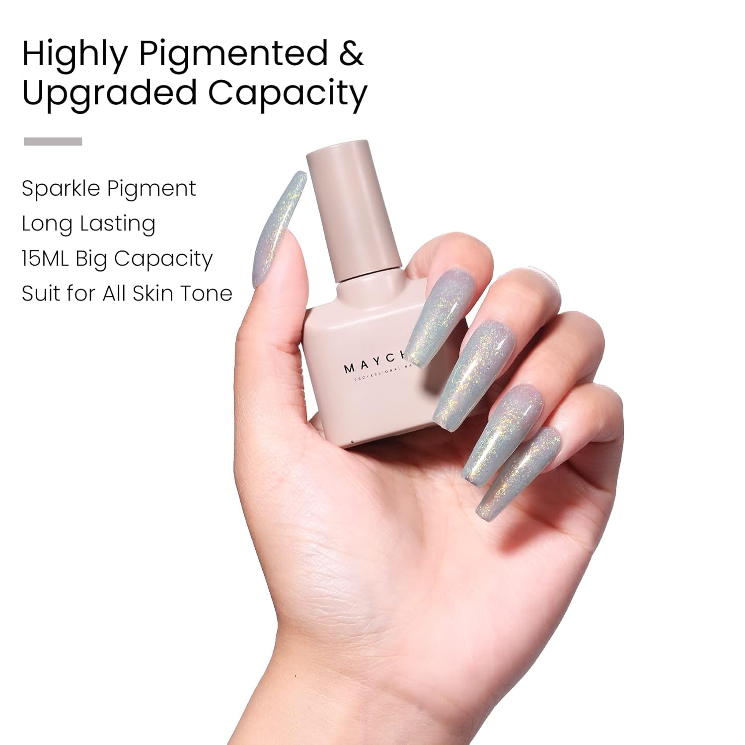 MAYCHAO 15ML Light Green Glitter Gel Nail Polish 1Pc Green Shimmer Gel Polish Soak Off UV LED Nail Polish Nail Art Starter Manicure Salon DIY at Home, 0.5 OZ - Image 3