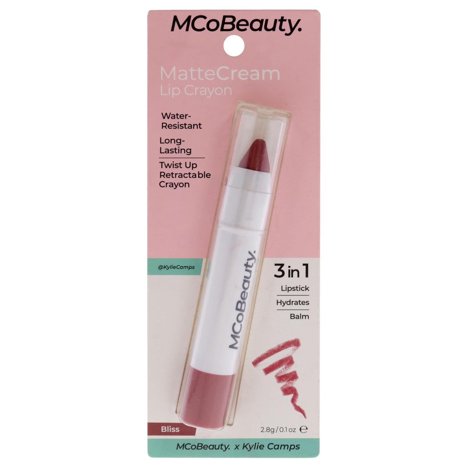 MCoBeauty Matte Cream Lip Crayon - Twist-Up Retractable Lipstick - Rich, Highly Pigmented Cream-To-Matte Formula - Offers Long-Wearing Results - Hydrates, Enriches And Nourishes - Bliss - 0.09 Oz
