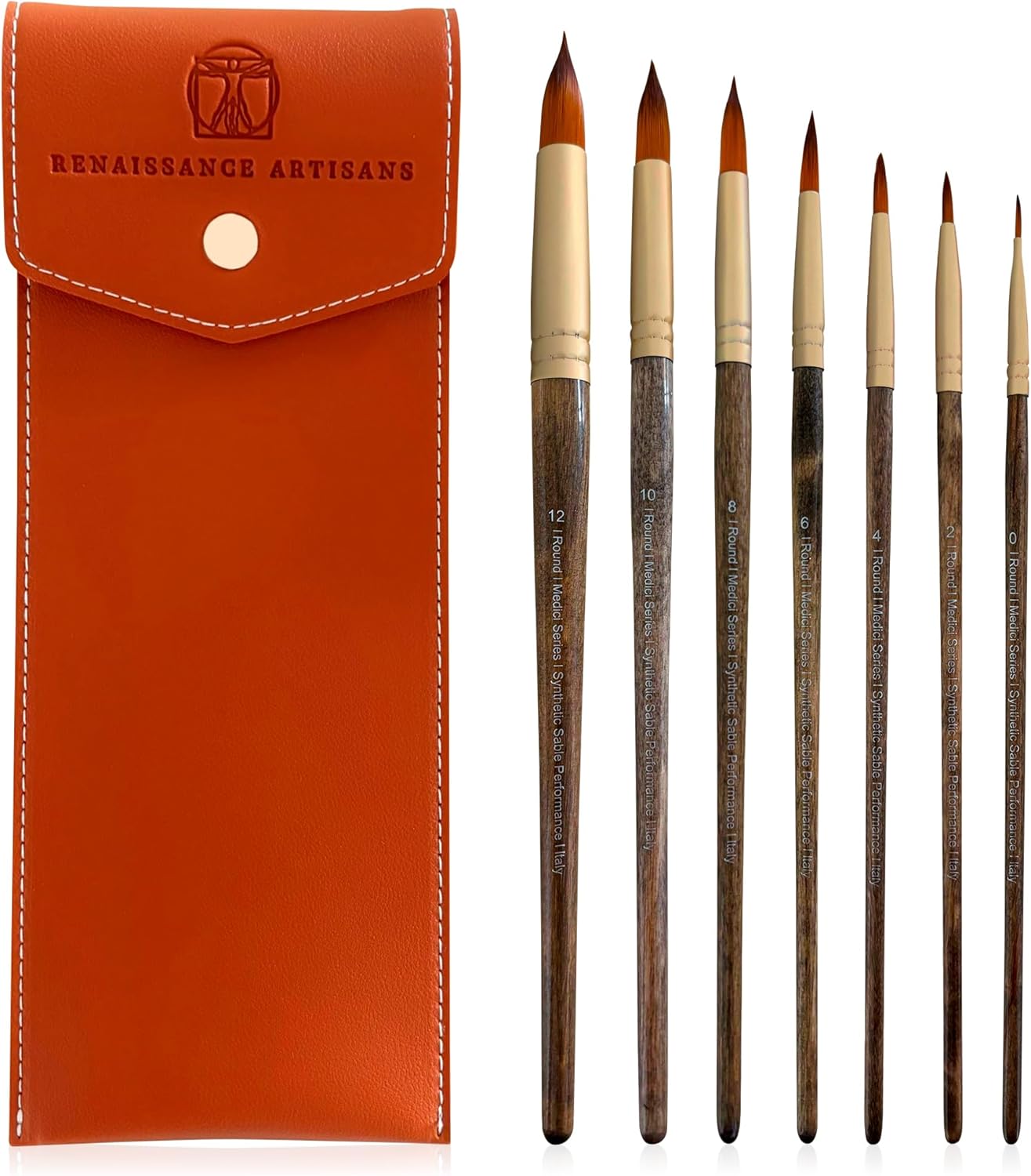 Medici Series - Round Watercolor Brushes (7 Pieces). Kolinsky Sable Performance, Outstanding Color Flow, Durable Design & Precision Shape Retention
