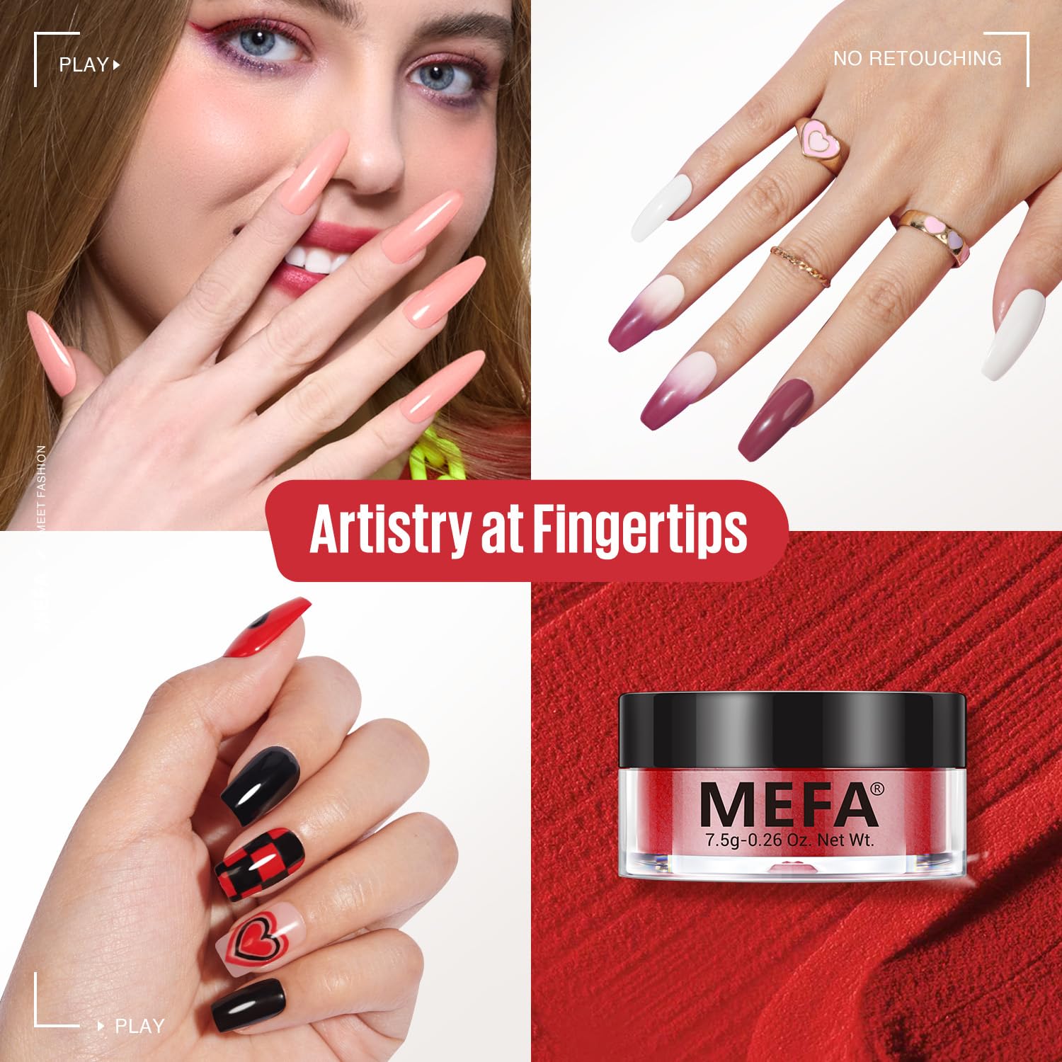 MEFA Dip Powder Nail Kit White Nude Black Red Blue Pink Purple Gray 10 Colors Dipping Powder with Base Top Coat Activator Liquid Set Recycling Tray, All-match Tones French Nail Art Manicure Salon - Image 3