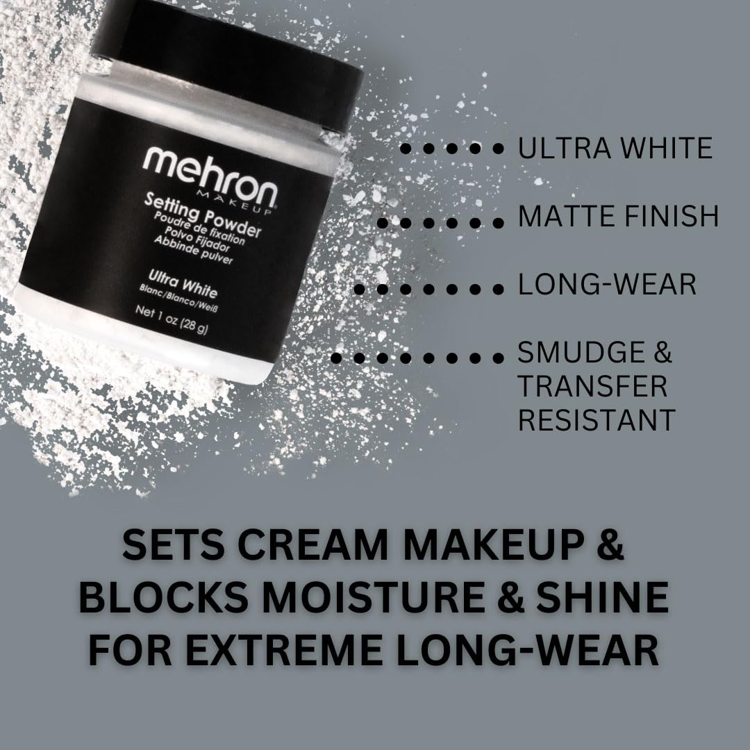 Mehron Makeup Setting Powder | Loose Powder Makeup | Loose Setting Powder Makeup Perfect for Halloween 1 oz (28 g) (Ultra White) - Image 3
