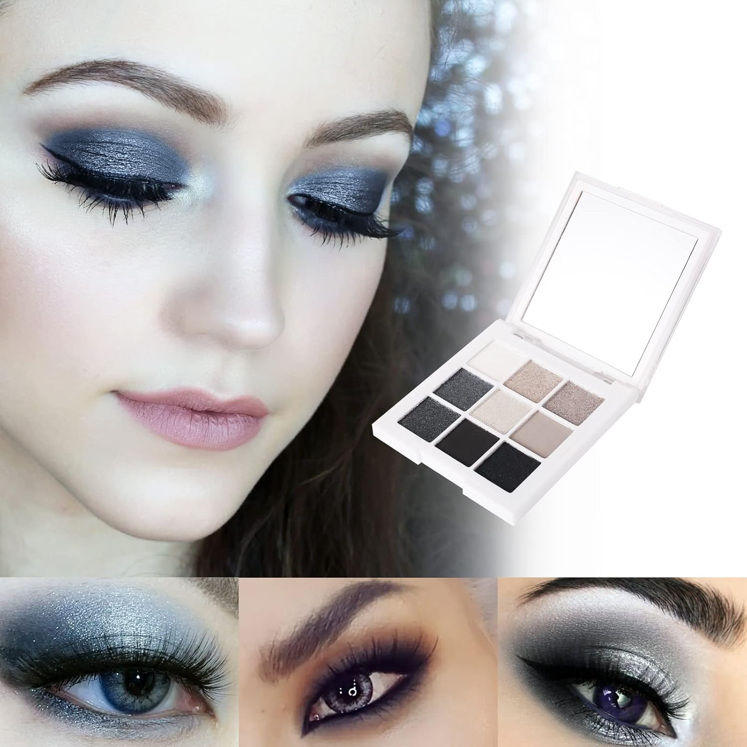 MEICOLY 9 Colors Glitter Eyeshadow Palette,Upgraded Black Smokey Gray Silver Eyeshadow,Eye Shadow Eye Makeup,Shimmer Matte Eyeshadow Palette with Mirror sombras negra para ojos para de ojos - Image 3