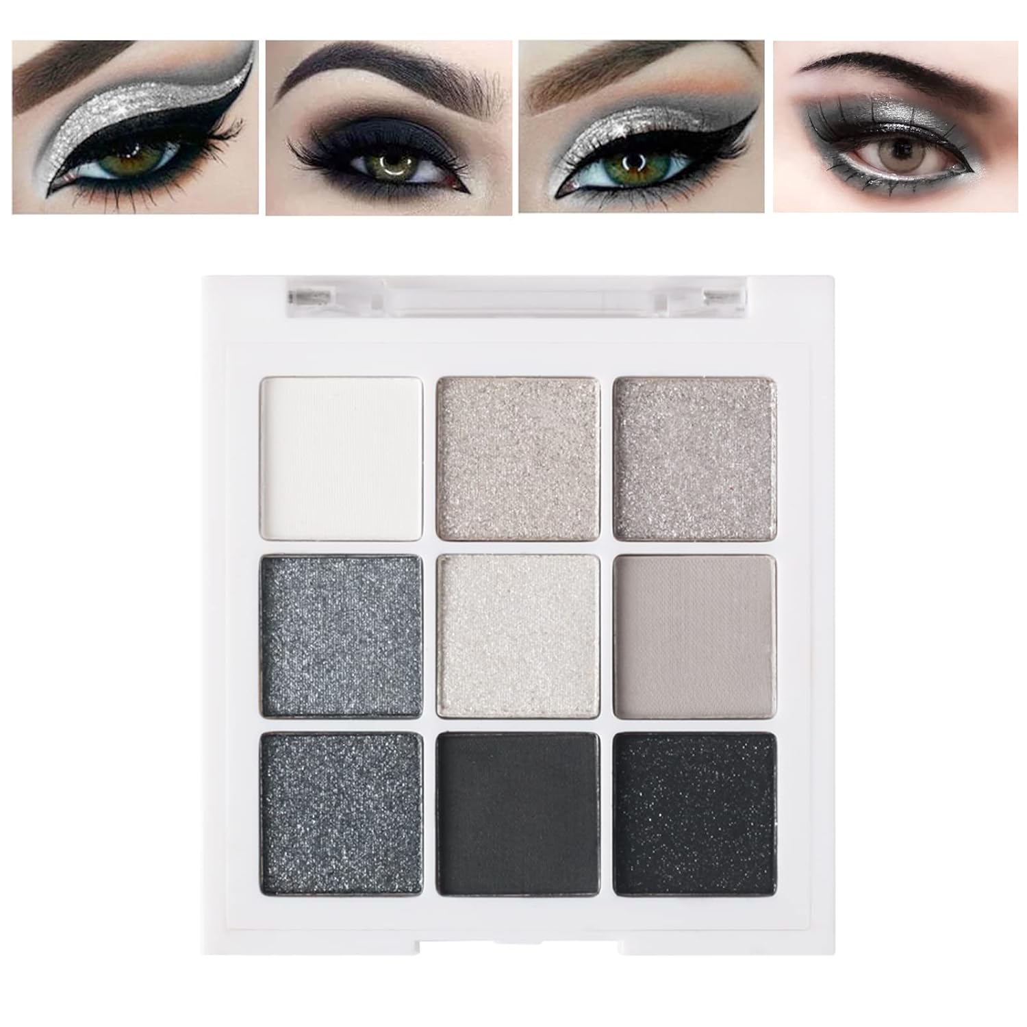 MEICOLY 9 Colors Glitter Eyeshadow Palette,Upgraded Black Smokey Gray Silver Eyeshadow,Eye Shadow Eye Makeup,Shimmer Matte Eyeshadow Palette with Mirror sombras negra para ojos para de ojos - Image 8