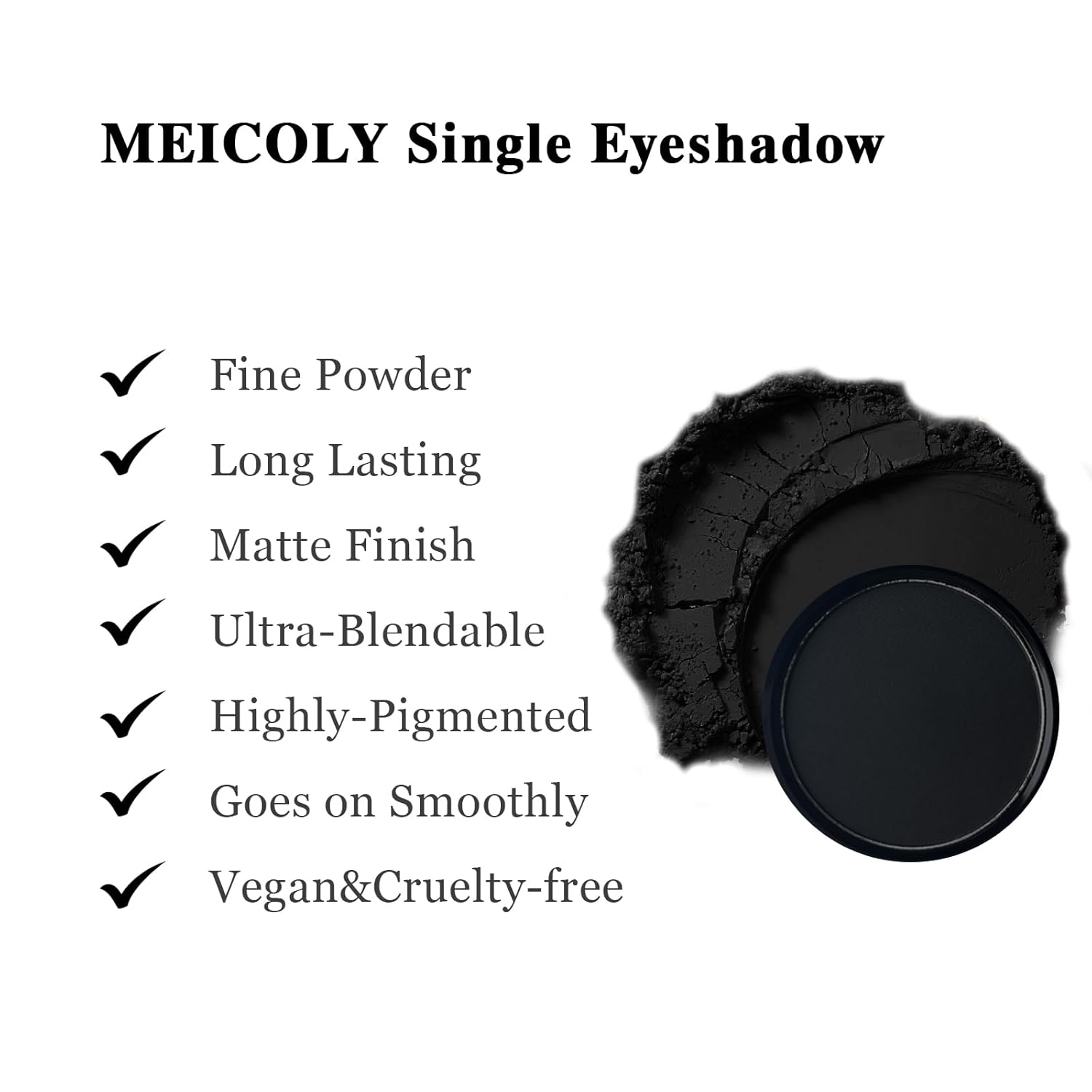 MEICOLY Black Eye Shadow with Mirror,Matte Single Eyeshadow for Halloween,Pressed Powder Eyeshadow Makeup,Matte Shade Eyelid Color Eye Makeup for Women,High Pigment,Long Wear,Waterproof,Intense Color - Image 4