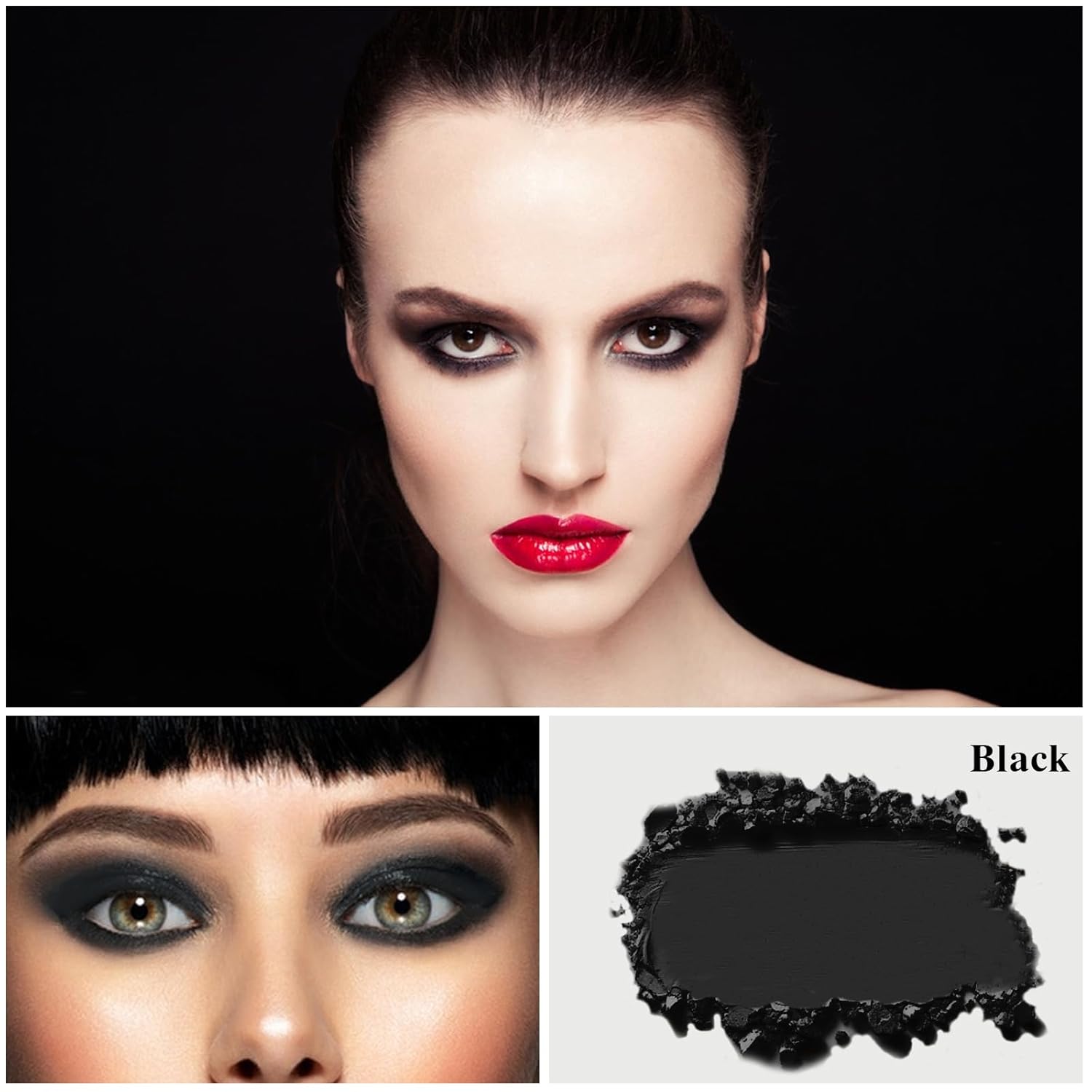 MEICOLY Black Eye Shadow with Mirror,Matte Single Eyeshadow for Halloween,Pressed Powder Eyeshadow Makeup,Matte Shade Eyelid Color Eye Makeup for Women,High Pigment,Long Wear,Waterproof,Intense Color - Image 3