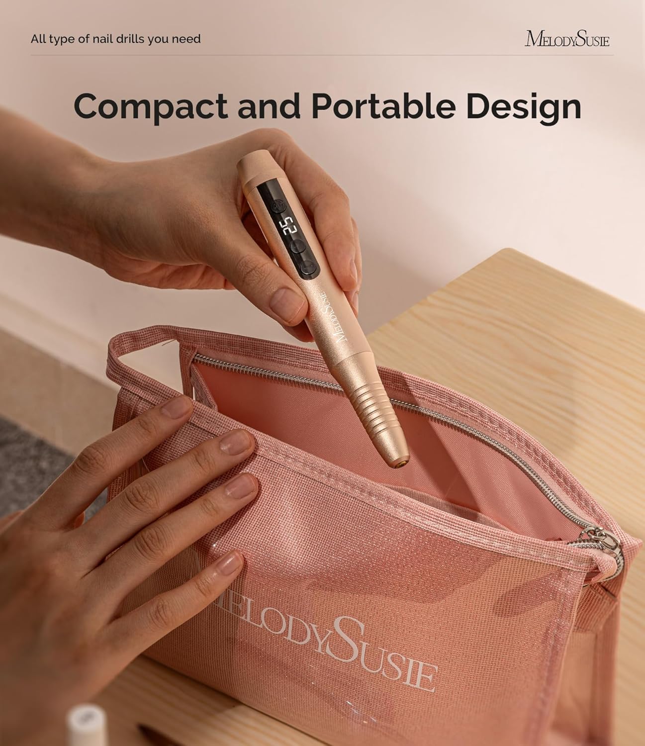 MelodySusie Electric Nail Drill - Cordless File for Acrylic Gel Nails, PC180G 25,000RPM Professional Portable Efile Manicure Pedicure Polishing Tool With Bits, Sanding Bands - Image 3