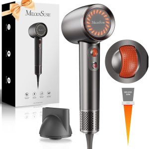 MelodySusie Hair Dryer, 1600W Professional Fast Drying Blow Dryer,120,000 RPM High Speed Ionic Hair Dryer,3 Temps & Stepless Speed Low Noise Damage Free Hair with Thermo-Control,Black