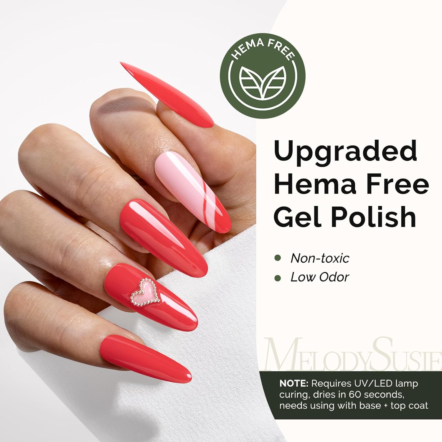 MelodySusie Hema Free Gel Nail Polish, 0.5 Fl Oz Thick Bright Coral Red Gel Polish, Non-Toxic, Long Lasting, Soak Off UV Nail Polish, Manicure Nail Design Salon DIY Nail Art at Home K1275 - Image 2