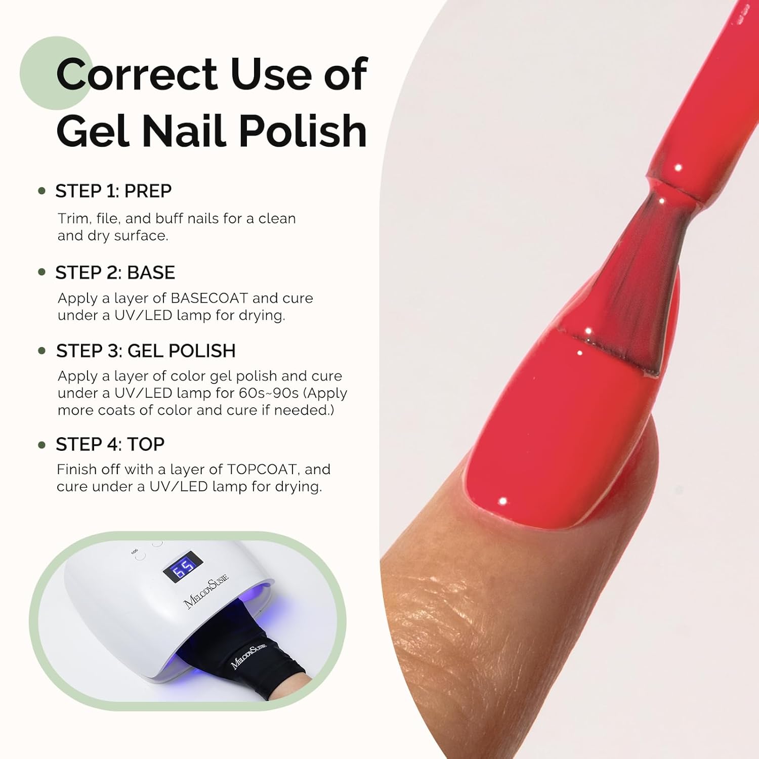 MelodySusie Hema Free Gel Nail Polish, 0.5 Fl Oz Thick Bright Coral Red Gel Polish, Non-Toxic, Long Lasting, Soak Off UV Nail Polish, Manicure Nail Design Salon DIY Nail Art at Home K1275 - Image 5