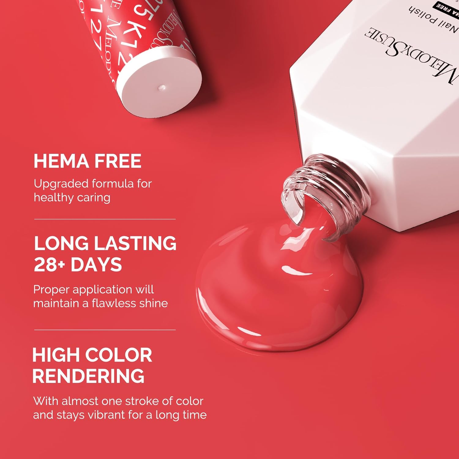 MelodySusie Hema Free Gel Nail Polish, 0.5 Fl Oz Thick Bright Coral Red Gel Polish, Non-Toxic, Long Lasting, Soak Off UV Nail Polish, Manicure Nail Design Salon DIY Nail Art at Home K1275 - Image 3