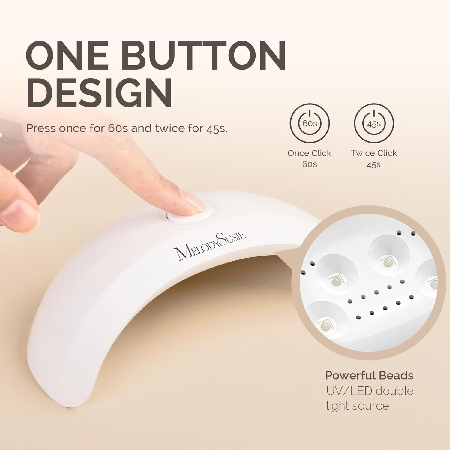 Melodysusie Starter-Friendly Mini LED UV Nail Lamp with 2 Timers, Pocket-Sized for Handheld & Desktop Use, P-art04 UV Light for Gel Nail Especially Instant Nails, Base/top Coat & Half-Cured Gel White - Image 6