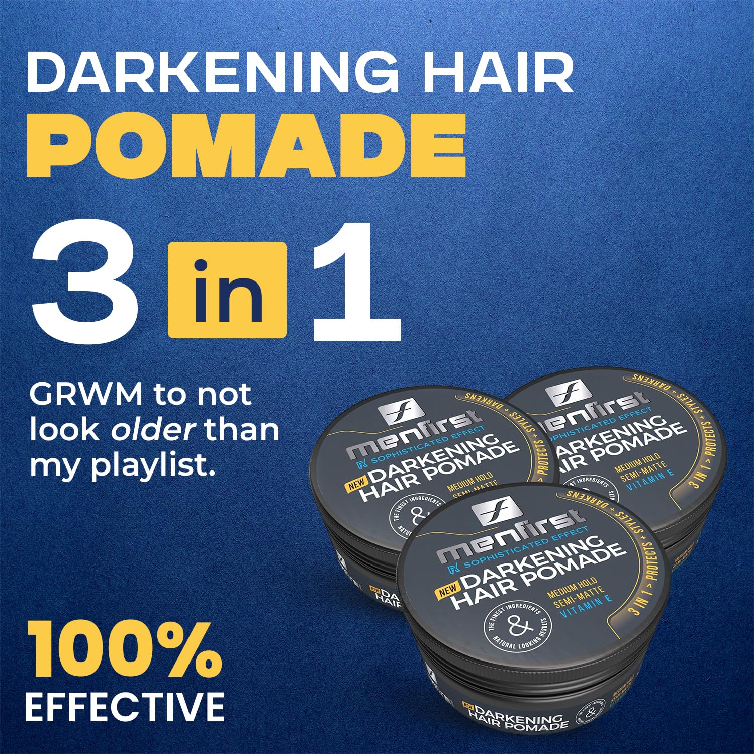 MENFIRST - Hair and Beard Pomade for Men - Instant Gray Coverage for Medium Brown to Black Styling Paste - Darkens White Hair Like a Wax - 1 Pack - Image 3
