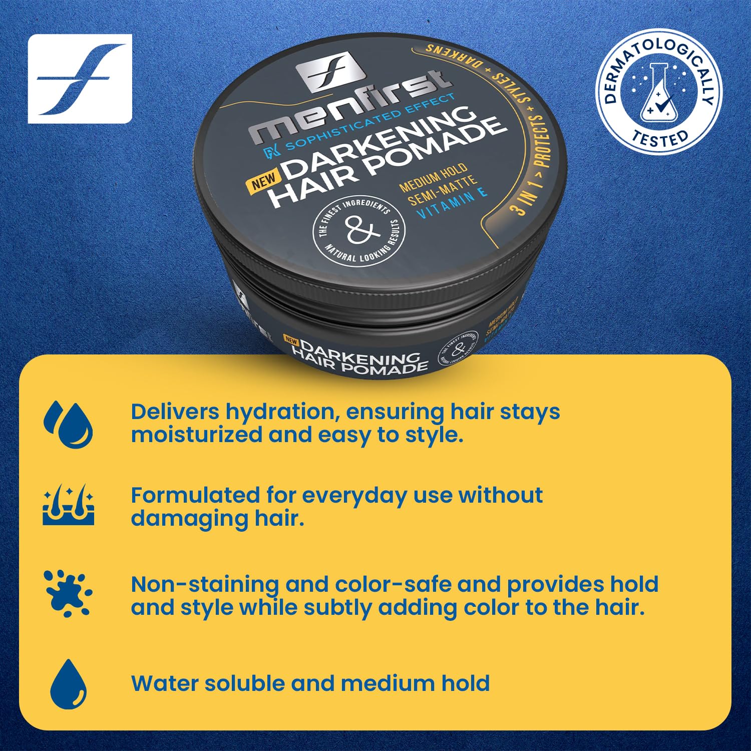 MENFIRST - Hair and Beard Pomade for Men - Instant Gray Coverage for Medium Brown to Black Styling Paste - Darkens White Hair Like a Wax - 1 Pack - Image 2
