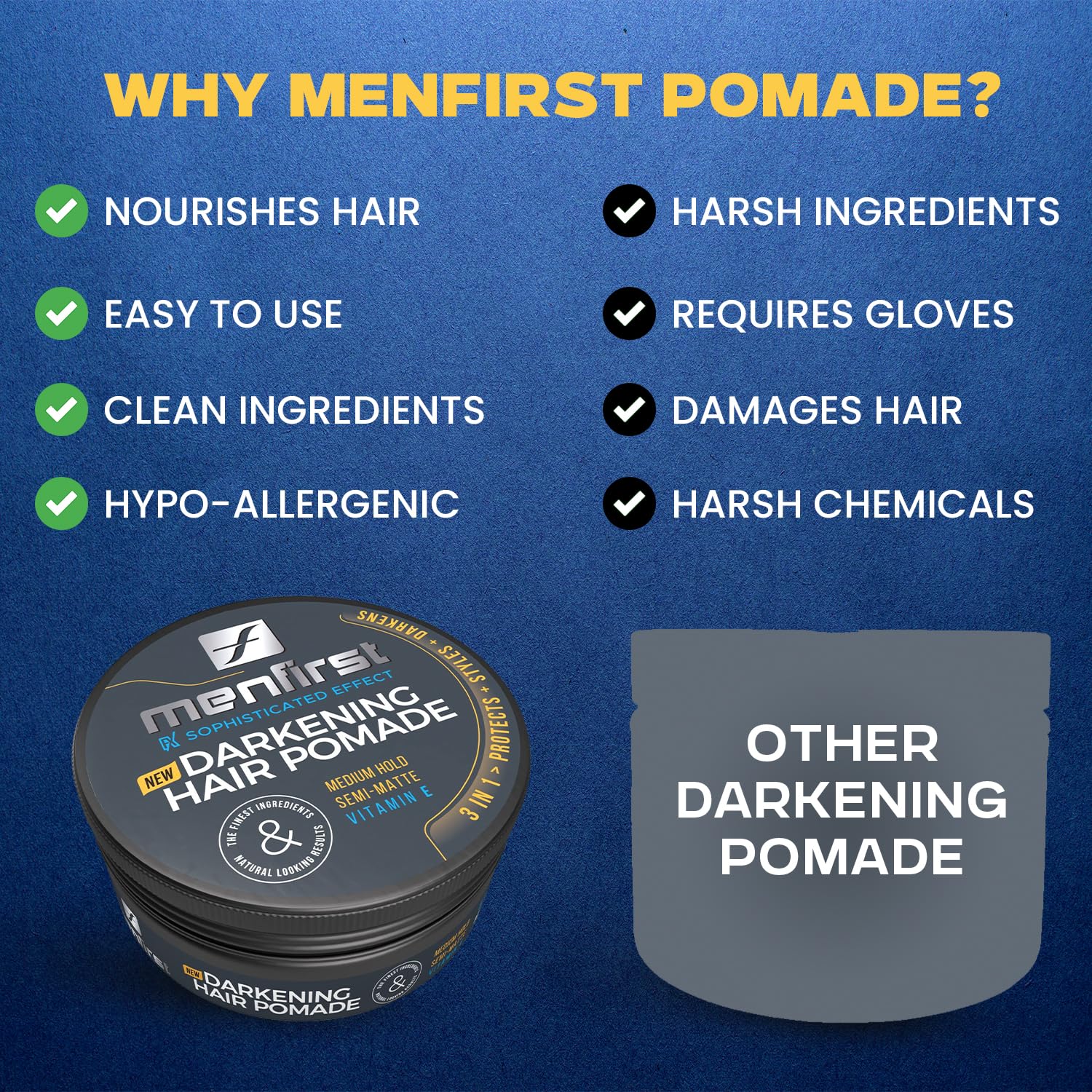 MENFIRST - Hair and Beard Pomade for Men - Instant Gray Coverage for Medium Brown to Black Styling Paste - Darkens White Hair Like a Wax - 1 Pack - Image 6