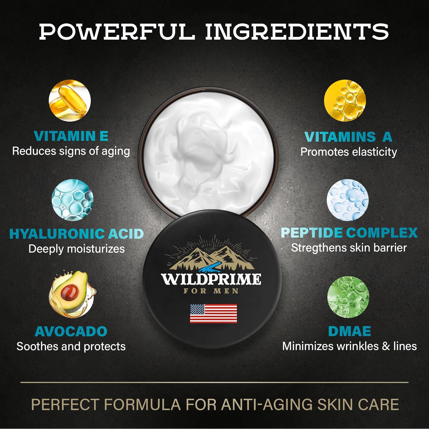 Men's Face Moisturizer Cream - Anti Aging & Wrinkle - Made in USA - Collagen, Hyaluronic Acid, Vitamins E & A, Avocado Oil - After Shave Lotion - Age Facial Skin Care, Day & Night Moisturizing, 2 oz - Image 2