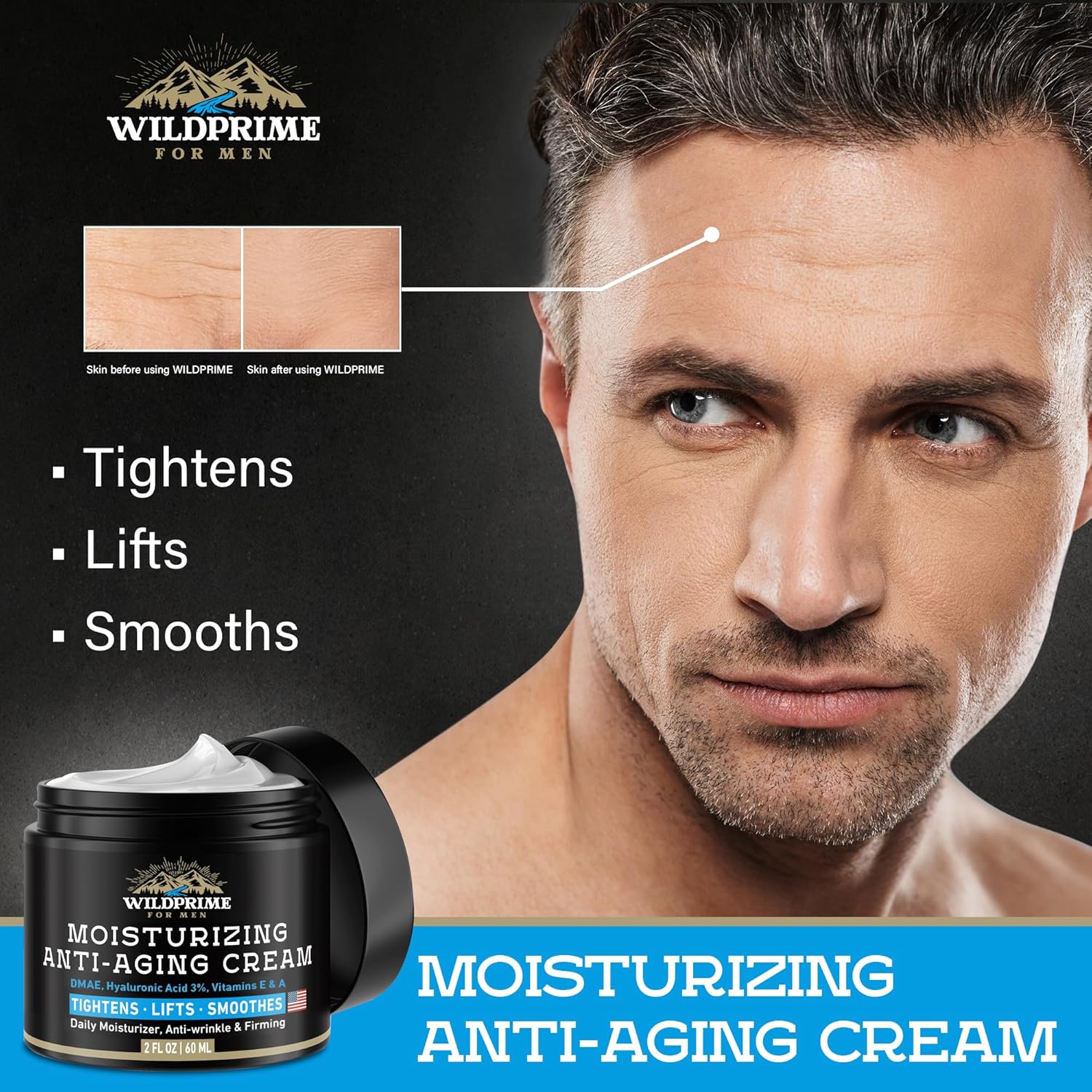 Men's Face Moisturizer Cream - Anti Aging & Wrinkle - Made in USA - Collagen, Hyaluronic Acid, Vitamins E & A, Avocado Oil - After Shave Lotion - Age Facial Skin Care, Day & Night Moisturizing, 2 oz - Image 3