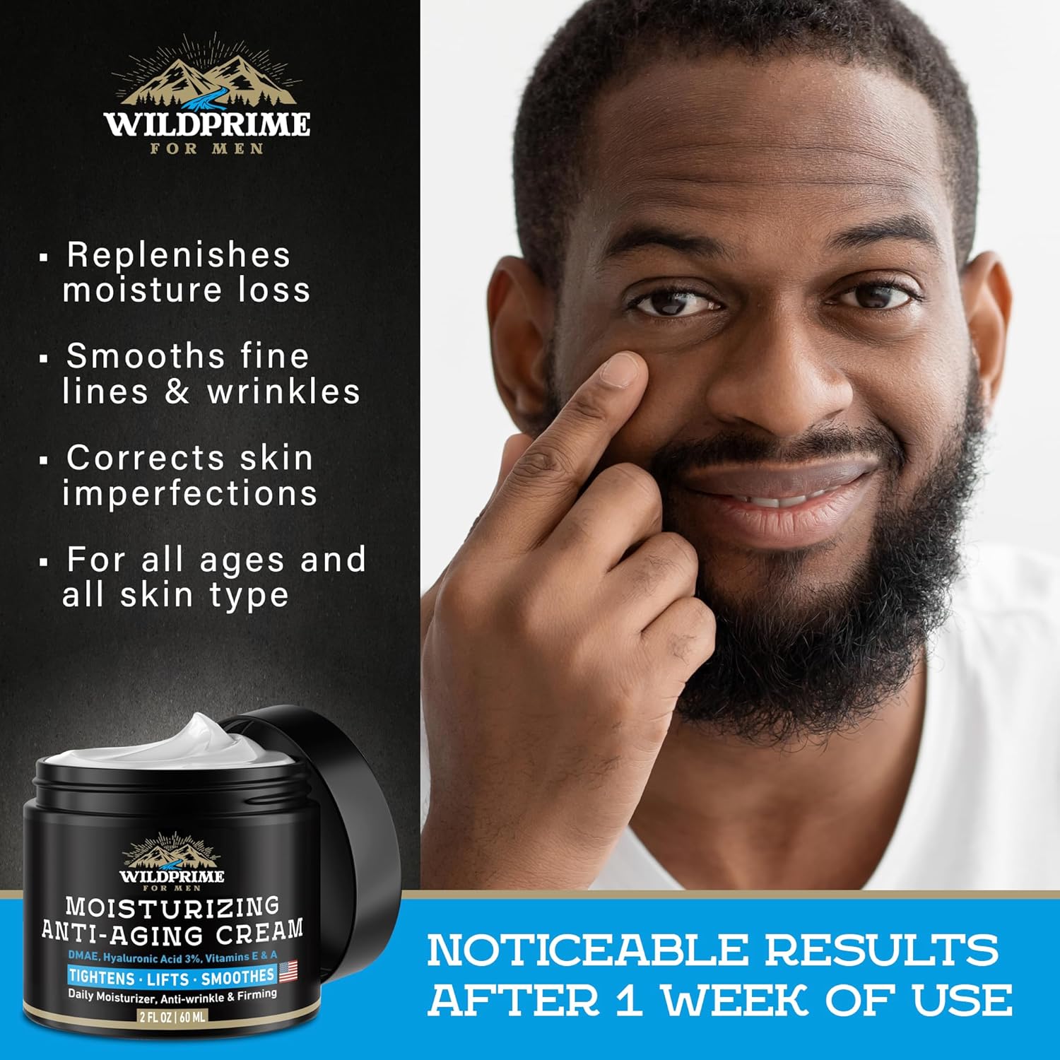 Men's Face Moisturizer Cream - Anti Aging & Wrinkle - Made in USA - Collagen, Hyaluronic Acid, Vitamins E & A, Avocado Oil - After Shave Lotion - Age Facial Skin Care, Day & Night Moisturizing, 2 oz - Image 4
