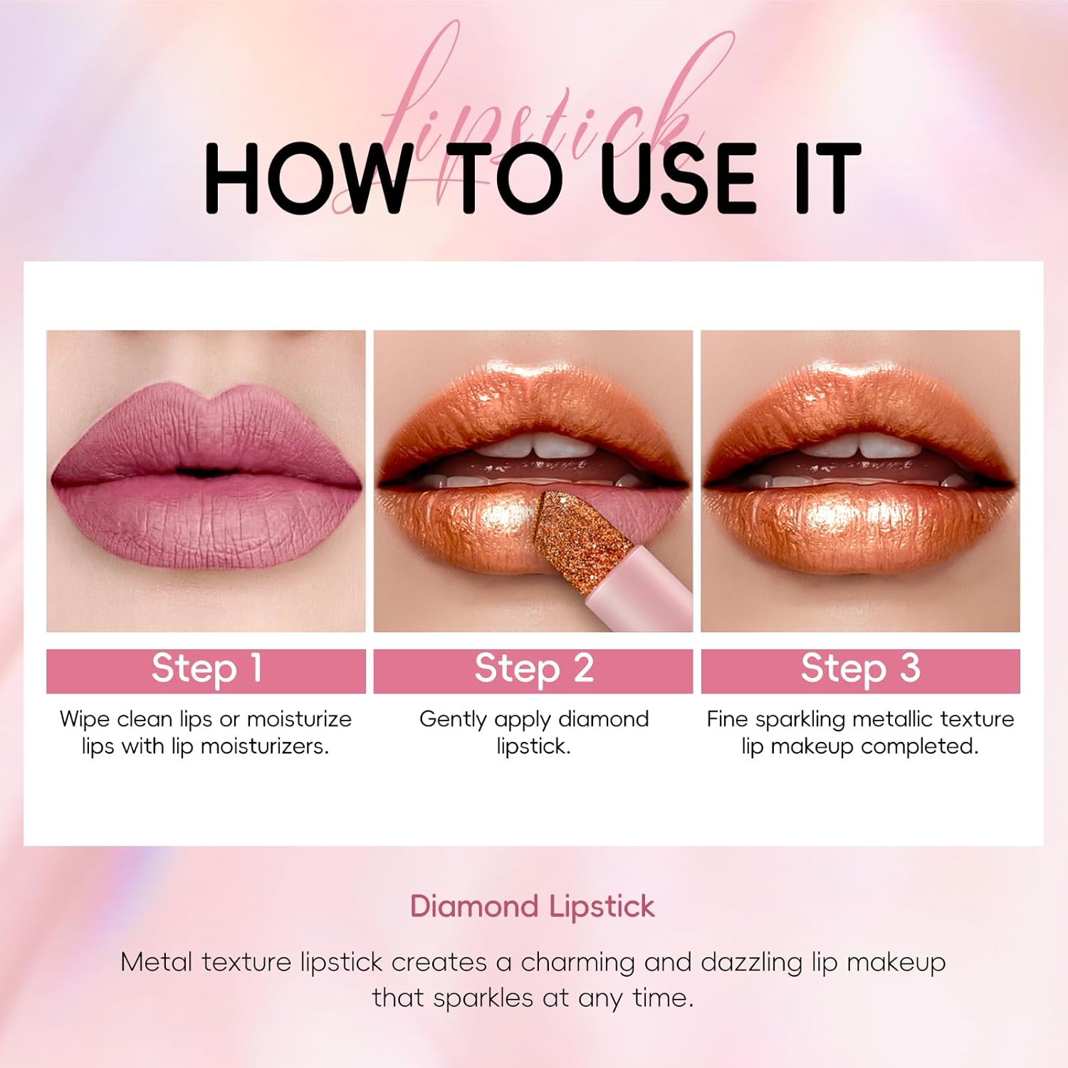 Metallic Coral Orange Lipstick Long Lasting, High Shine Glitter Diamond Creamy Lipstick Transfer Proof, Shimmer High Impact Lip Color Full Coverage Non Stick Cup Lightweight Lip Makeup#5 - Image 5