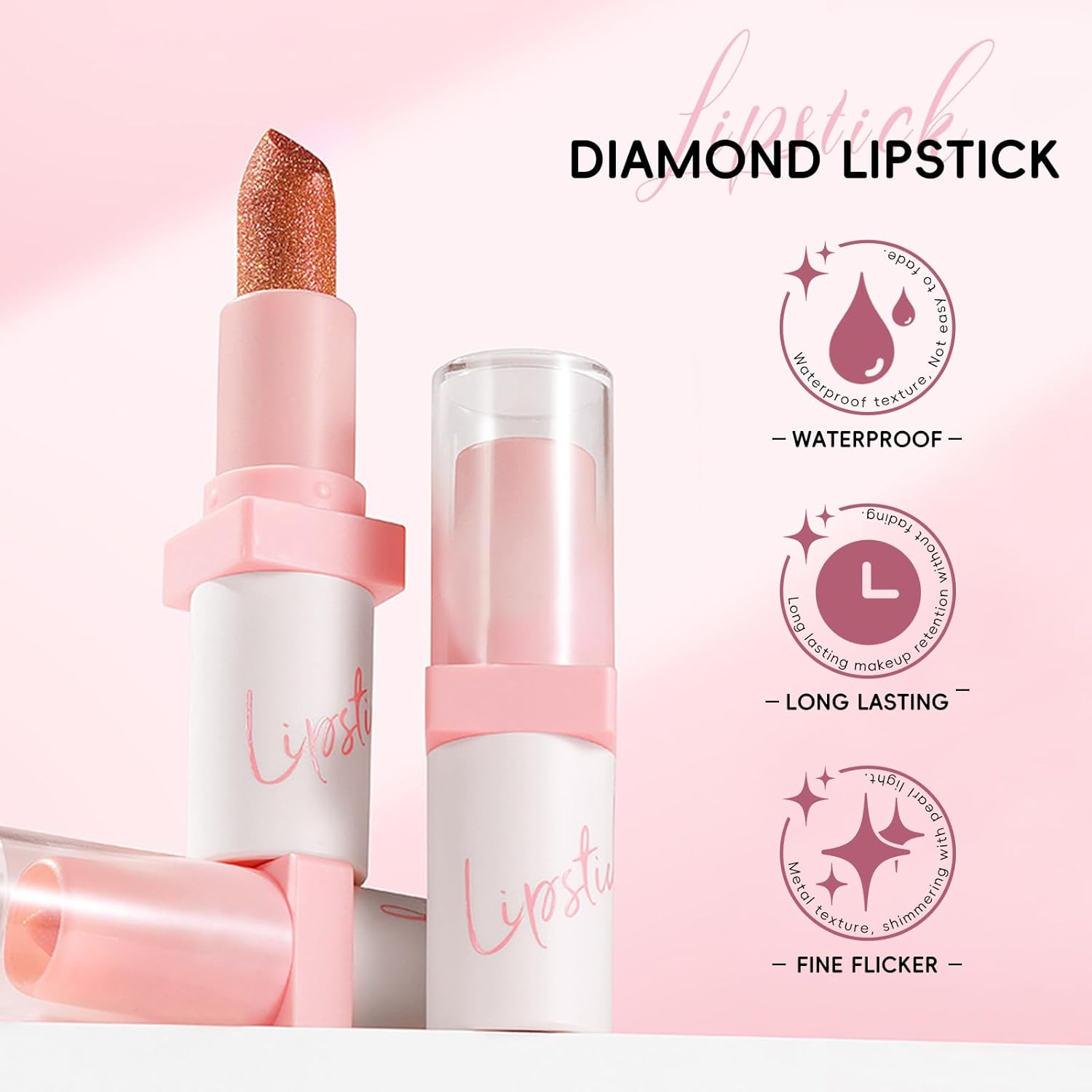 Metallic Coral Orange Lipstick Long Lasting, High Shine Glitter Diamond Creamy Lipstick Transfer Proof, Shimmer High Impact Lip Color Full Coverage Non Stick Cup Lightweight Lip Makeup#5 - Image 4