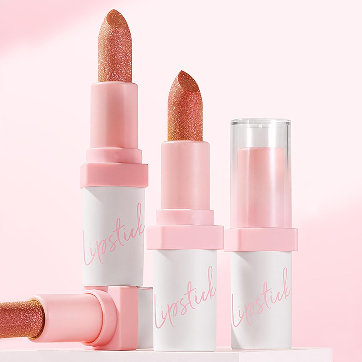 Metallic Coral Orange Lipstick Long Lasting, High Shine Glitter Diamond Creamy Lipstick Transfer Proof, Shimmer High Impact Lip Color Full Coverage Non Stick Cup Lightweight Lip Makeup#5 - Image 7