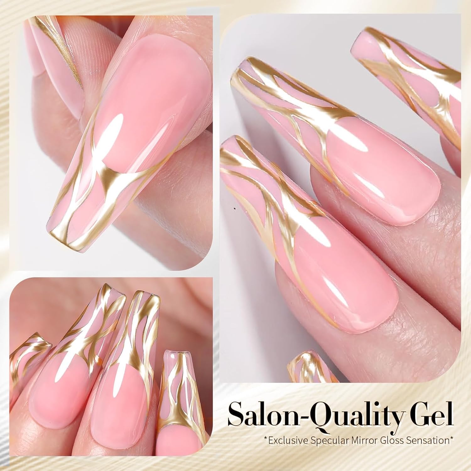 Metallic Mirror Painting Liner Gel Polish, Gold Metal Painted Drawing Gel with Build in Thin Brush, Mirror Chrome Gel Polish Nail Art Gel Liner Soak Off DIY Nail Art Manicure - Image 3