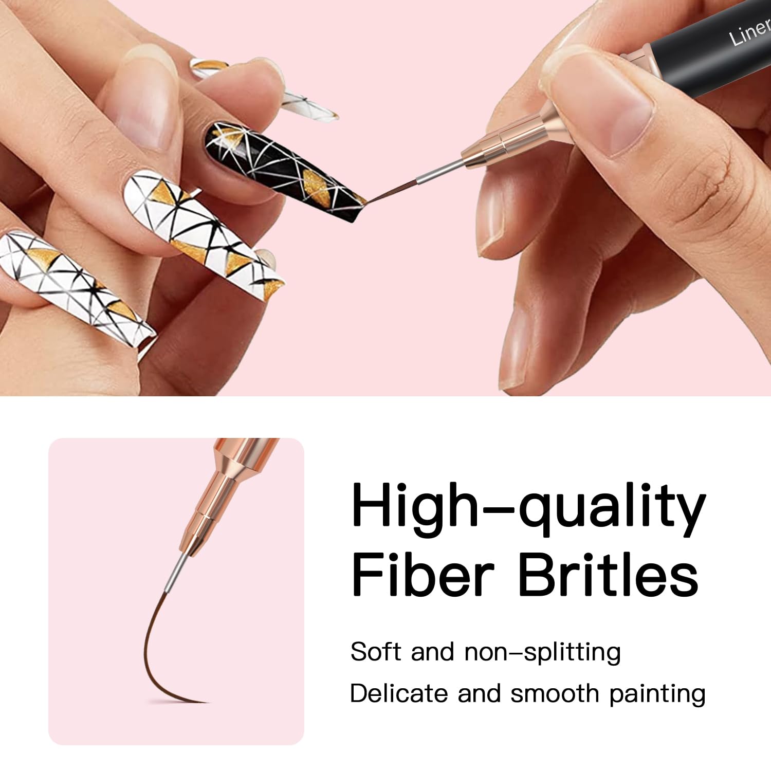 Metallic Nail Art Brushes, 5Pcs Liner Brush Set, UV Gel Polish Painting Art Design Pen for Long Lines, Thin Details, Fine Drawing Sizes 4/8/12/20/25mm(Black) - Image 3