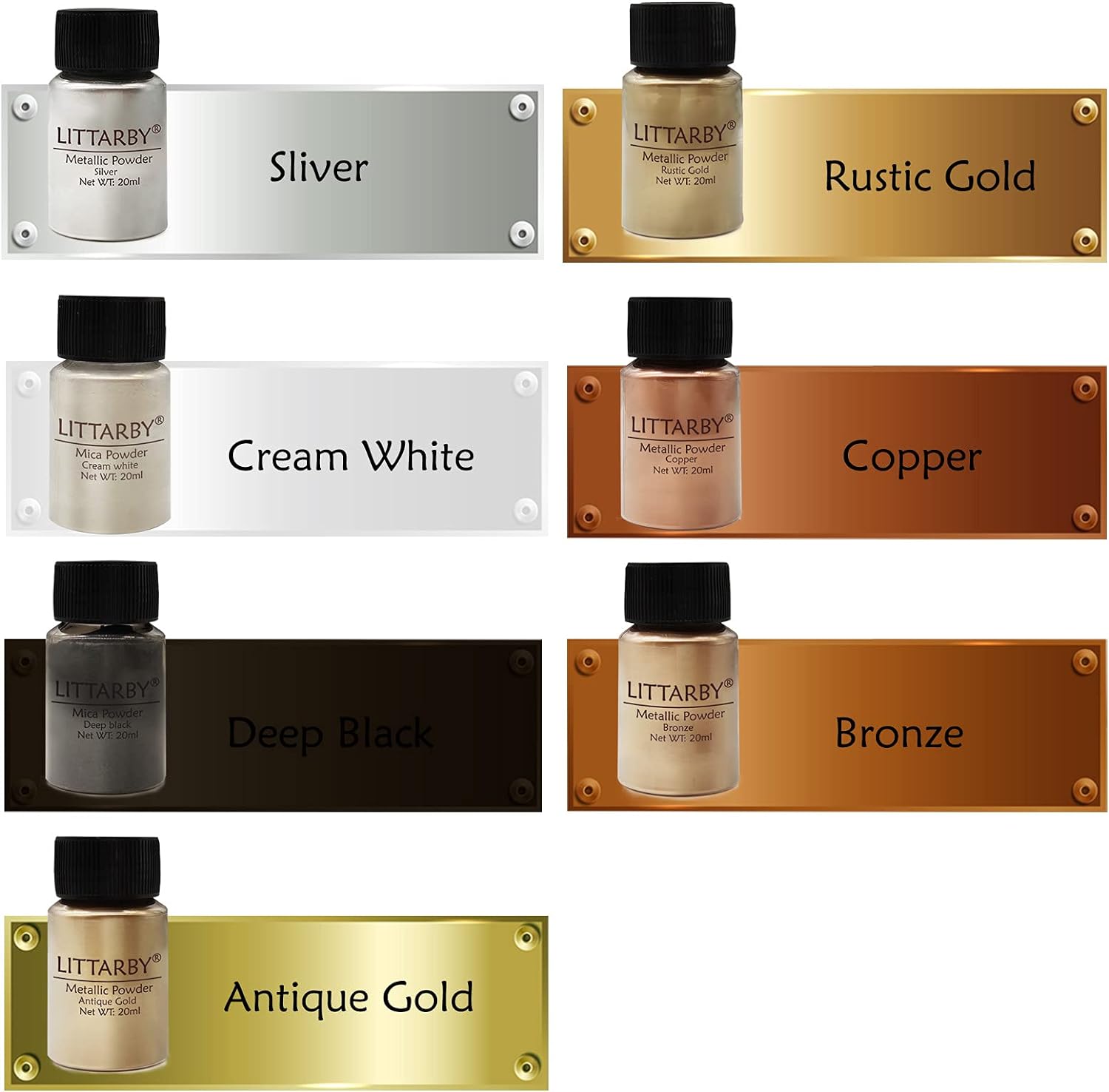 Metallic Pigment Powder for Epoxy Resin, Copper/Silver/Gold/Black/Pearl White Mica Powder, Fine Real Mica Metal Dye for Kintsugi, Painting Arts, Polymer Clay, Tray, Countertops - Image 3