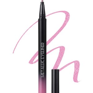 Metallic Pink Glitter Liquid Eyeliner, Diamond Shimmer Waterproof Eyeliner Pen, Sparkle Colored Eyeliner Long-Lasting, Ultra-Fine Tip Smudge-Proof, Quick-Drying, High Pigmented Eye Makeup for Women-01