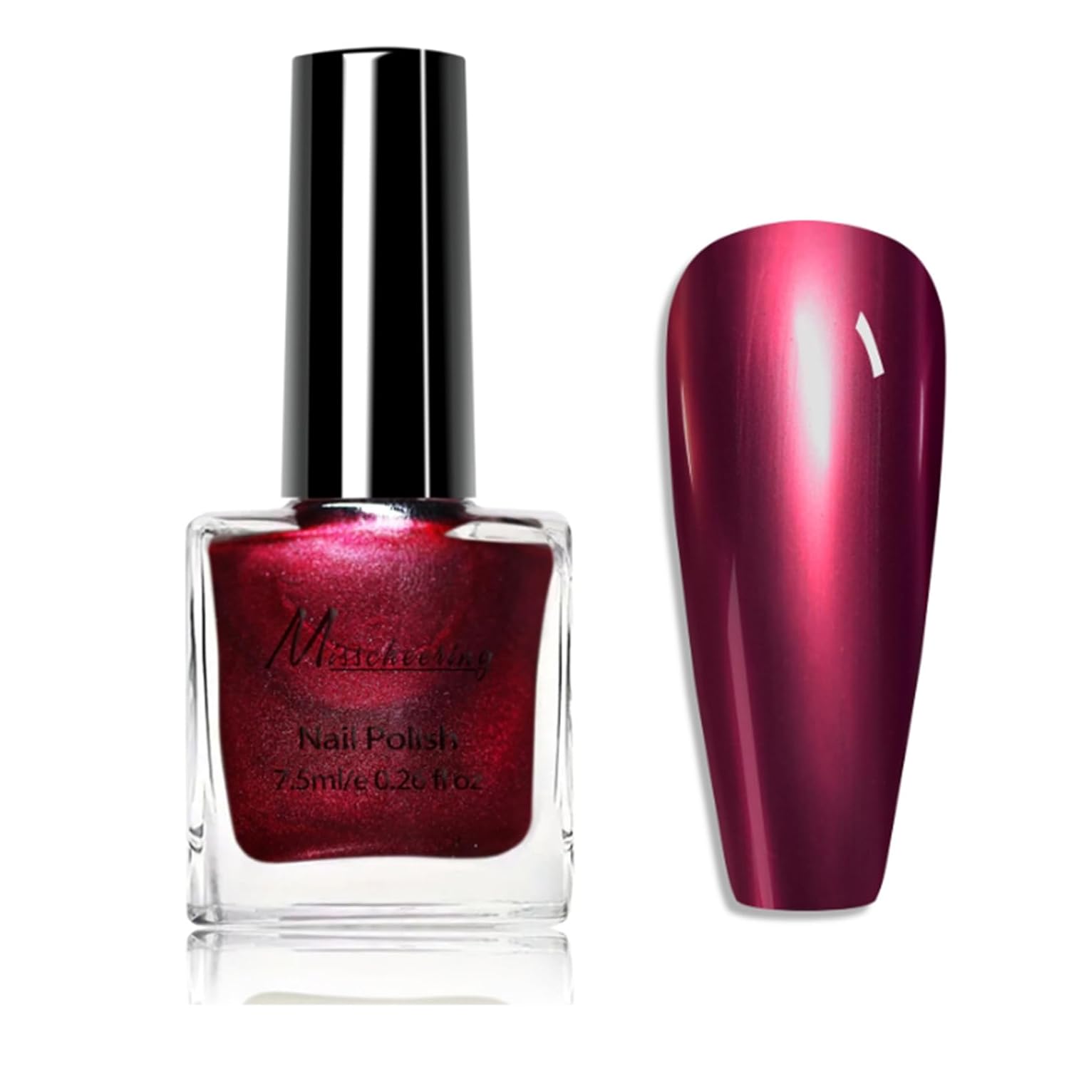 Metallic Rose Red Chrome Nail Polish - Mirror Effect Holographic - Air Dry Quick Dry - Shine Lustrous Lacquer Nail Art Gift for Women