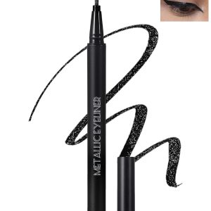 Metallic Shimmer Liquid Eyeliner, Black Glitter Eyeliner Waterproof Long-Stay 24H, Sparkling Finish Eye Liner Pen, Ultra-Fine Tip & Smooth Application, High Pigmented Smudge-Proof Makeup for Women-10