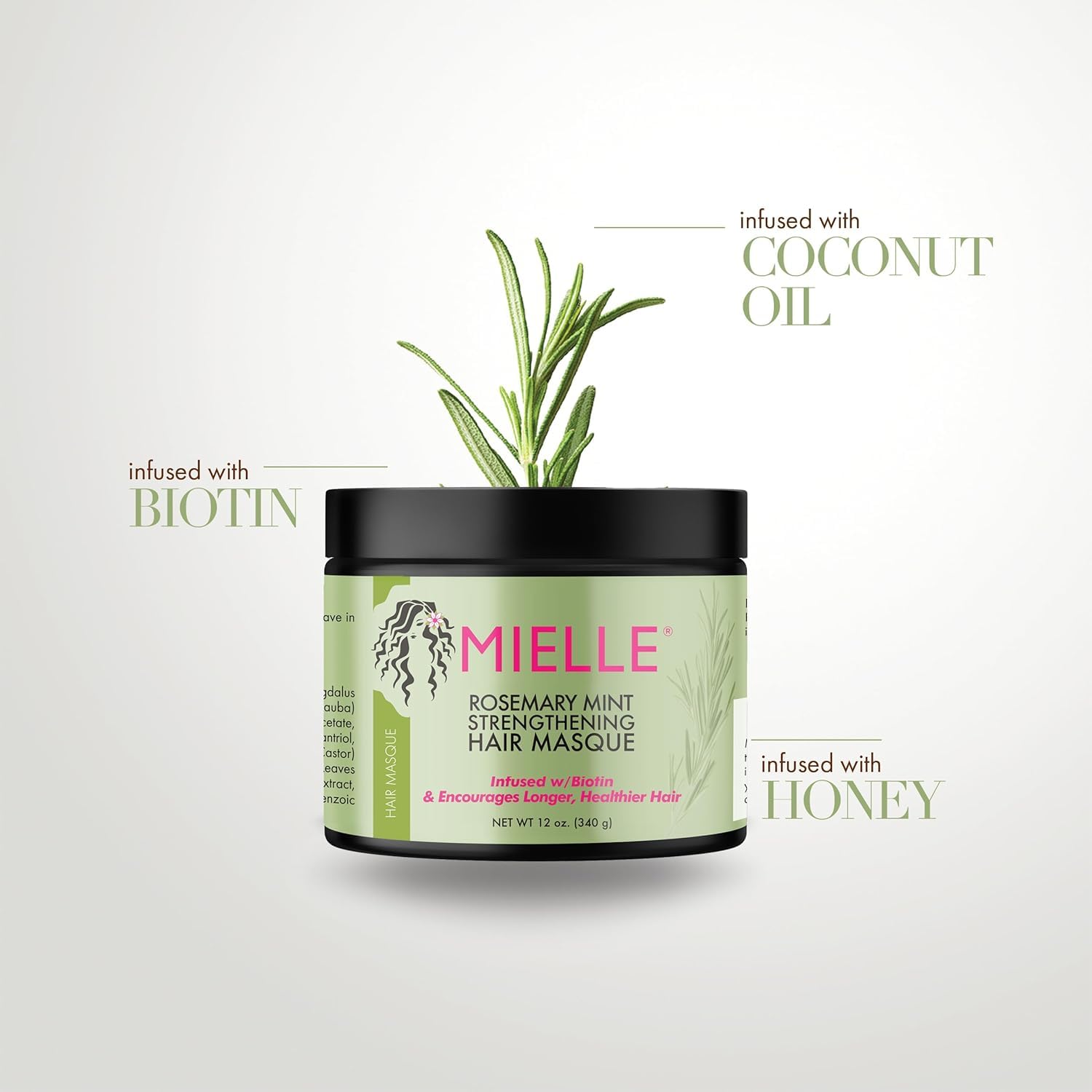 Mielle Organics Rosemary Mint Strengthening Hair Masque, Essential Oil & Biotin Deep Treatment, Miracle Repair for Dry, Damaged, & Frizzy Hair (12 Oz) - Image 3
