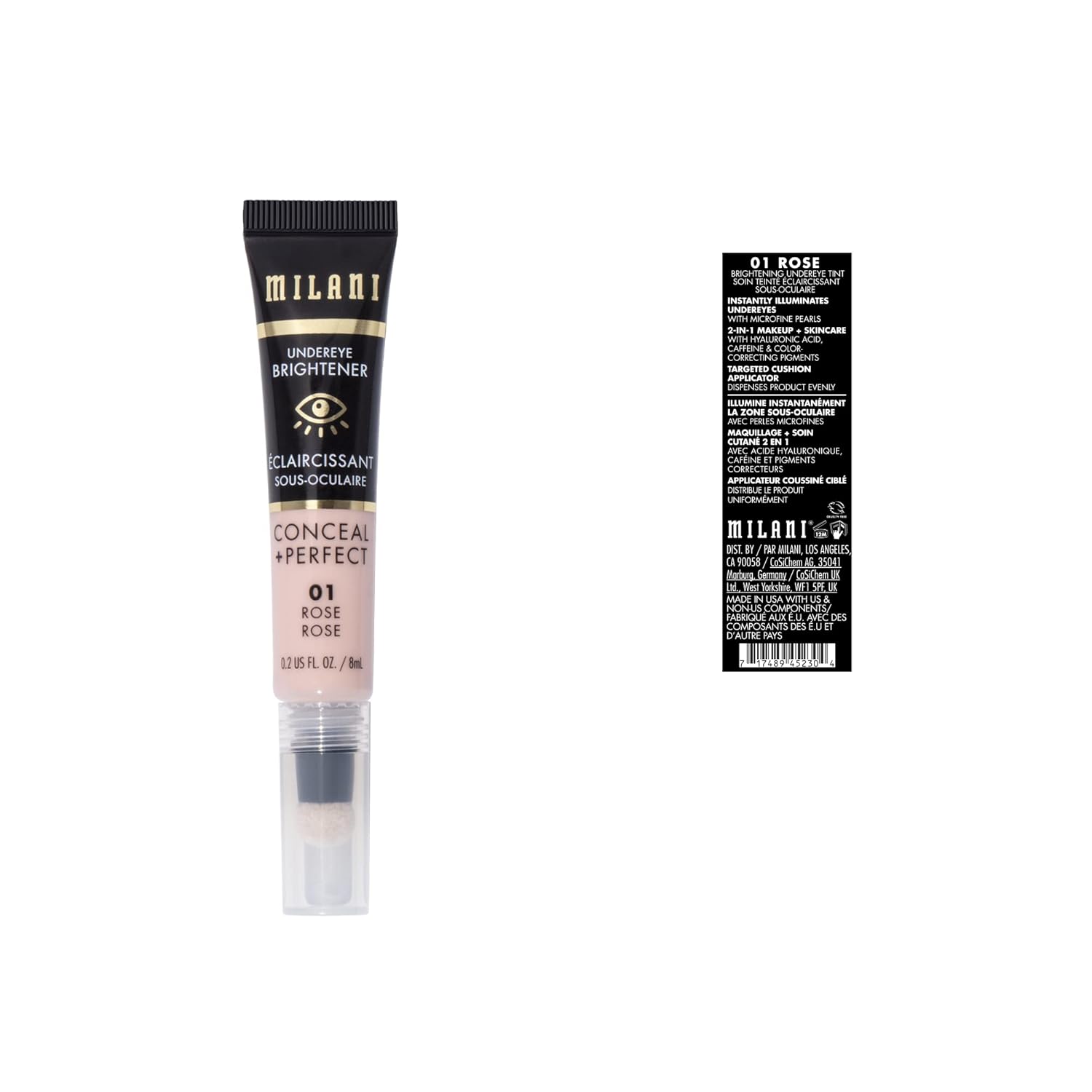 Milani Conceal + Perfect Undereye Brightener for Treating Dark Circles, Face Lift Collection - Rose - Image 2