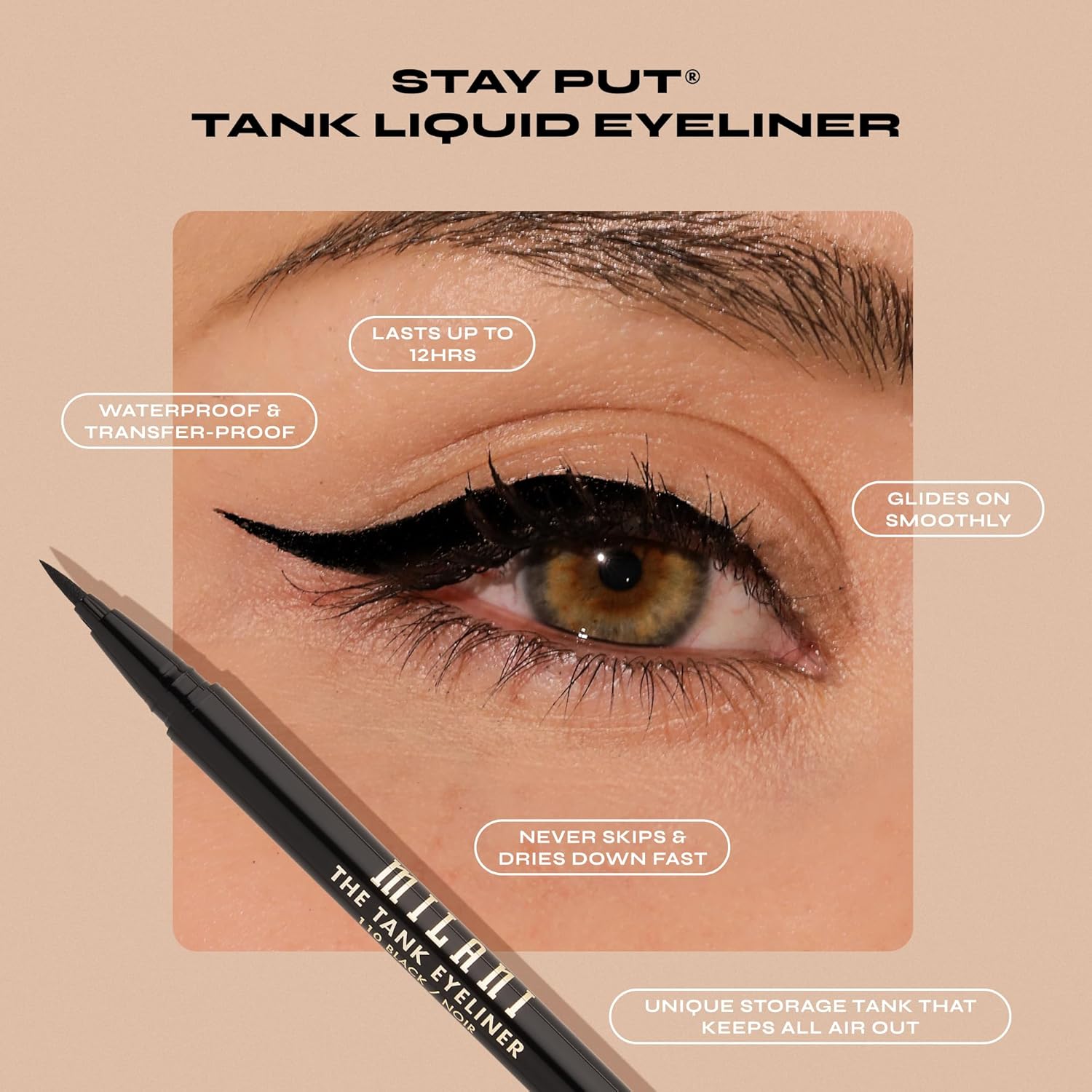 Milani The Tank Liquid Eyeliner - No-Skip Liquid Eyeliner Pen, Waterproof Formula, Makeup Pen, Long Lasting & Smudgeproof - 120 Brown - Image 2