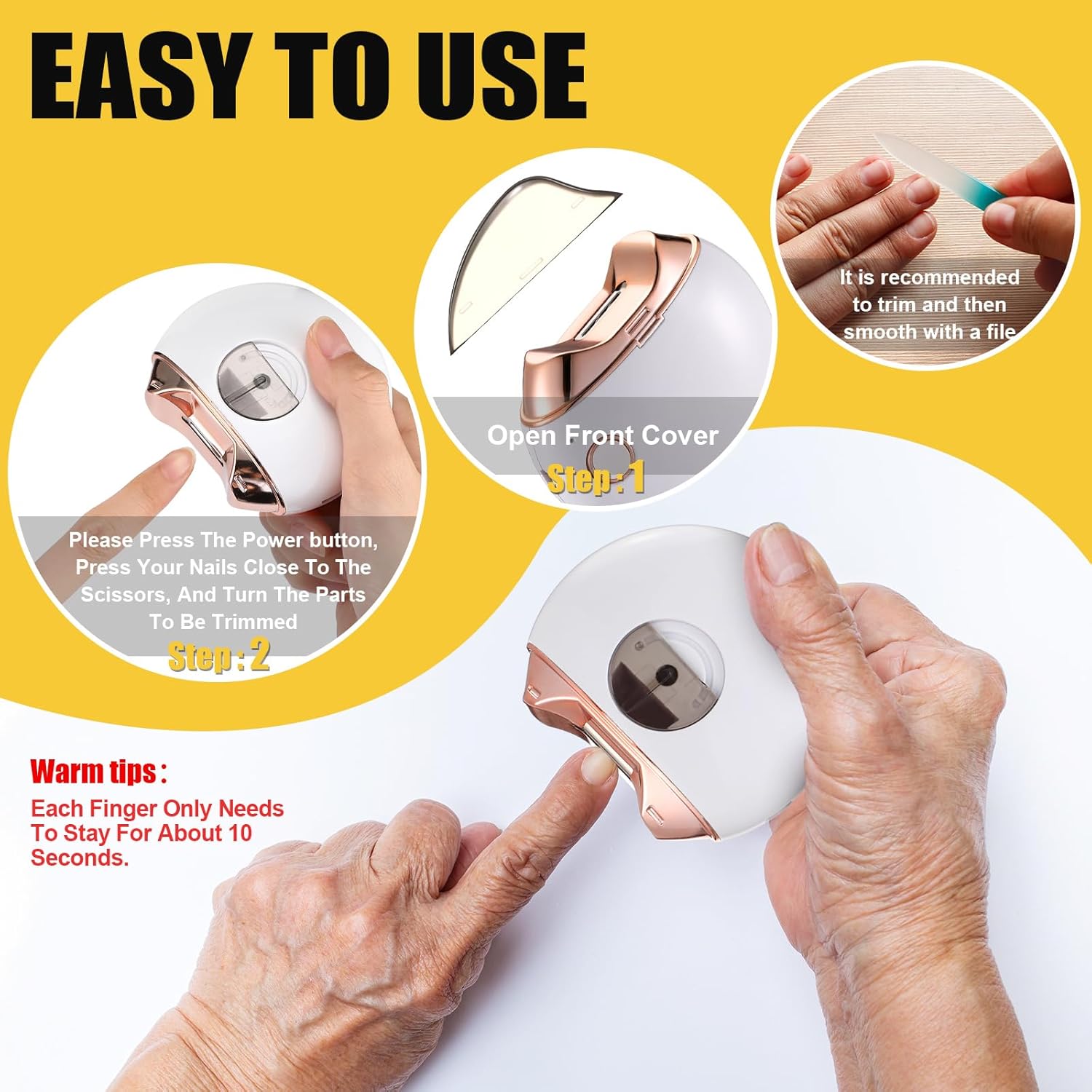 Minatee Automatic Nail Clipper, Electric Nail Clippers Safety Fingernail Cutter Nail Trimmer Scissors Gift for Caregivers, Elderly, Adults, Children, Care Communities(White) - Image 3